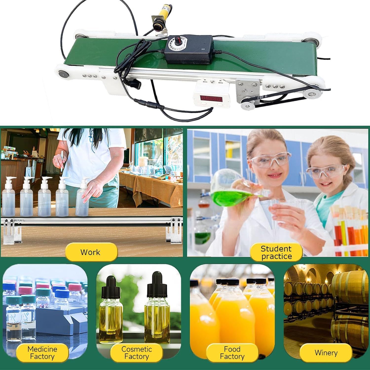 Elektryczny przenośnik stołowy, mały pas obciążenia z licznikiem fotoelektrycznym, regulowana prędkość 1,8 do 7,6 cm/s, urządzenie do eksperymentowania tarcia 10 x 50 cm