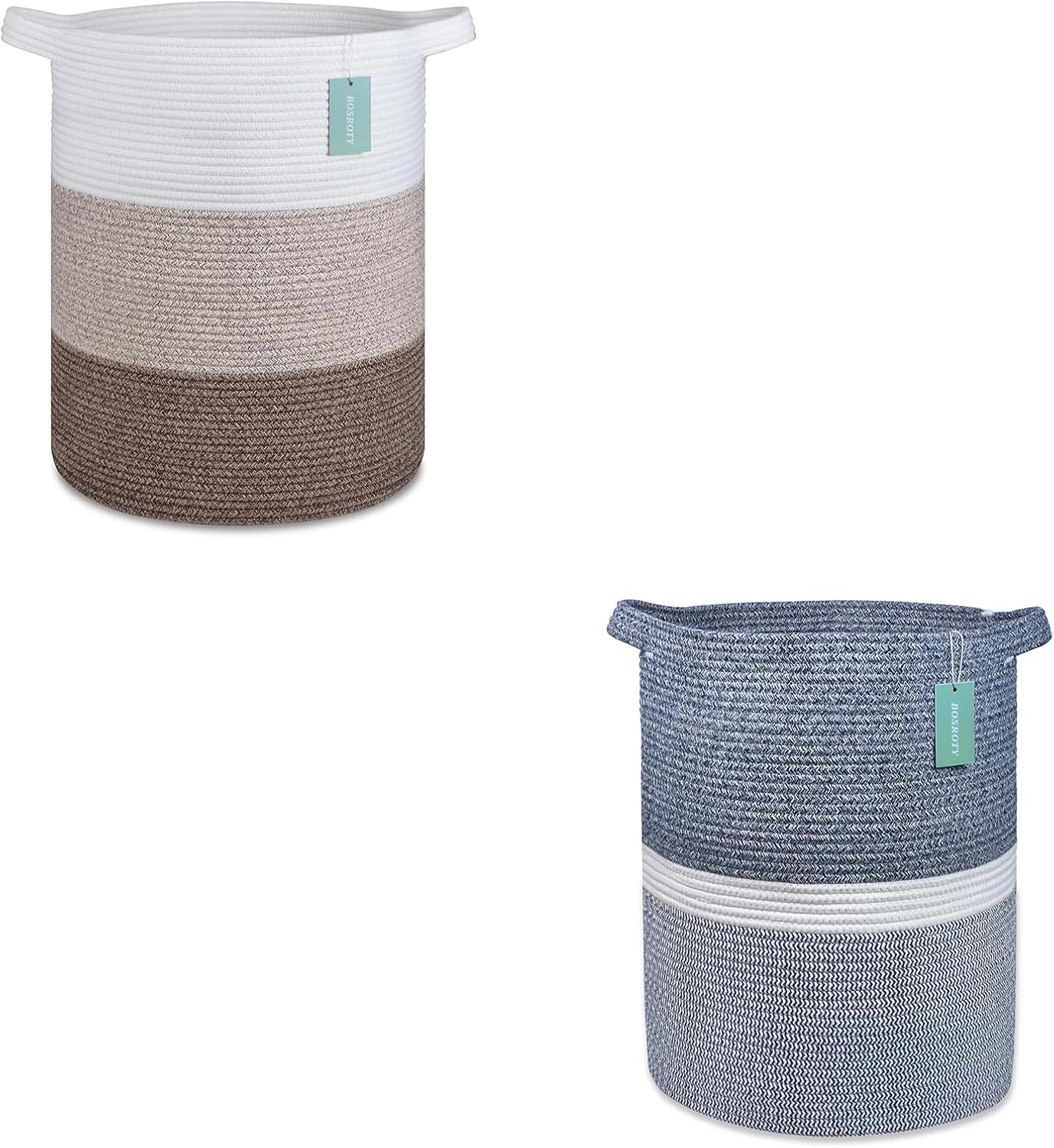 2 Pack Large Laundry Hamper Basket for Clothes 72L, Tall Nursery Hamper, Blanket Basket, Clothes Basket Laundry, Woven Storage Basket, Toy Basket, Cotton Rope Laundry Basket, 16”x 22”