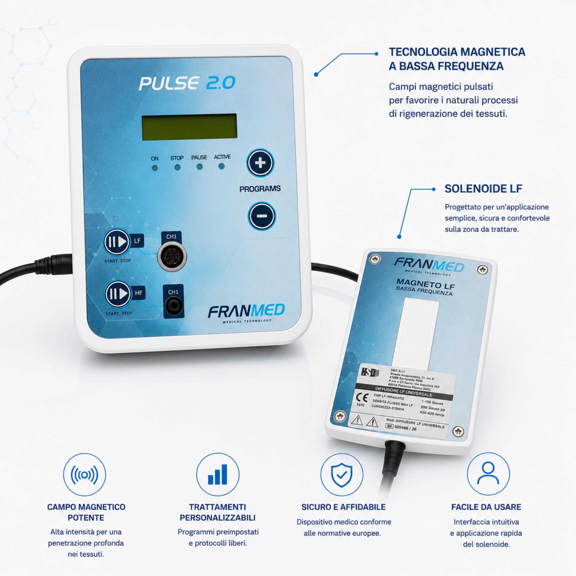 FranMed Pulse 2.0 Dispositivo Medico per Magnetoterapia Domiciliare - Per Terapia Notturna e Diurna - Classe IIa Detraibile