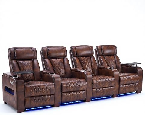 Luxury Home Theater Seating – Power Recliner with Adjustable Headrests, Blue LED