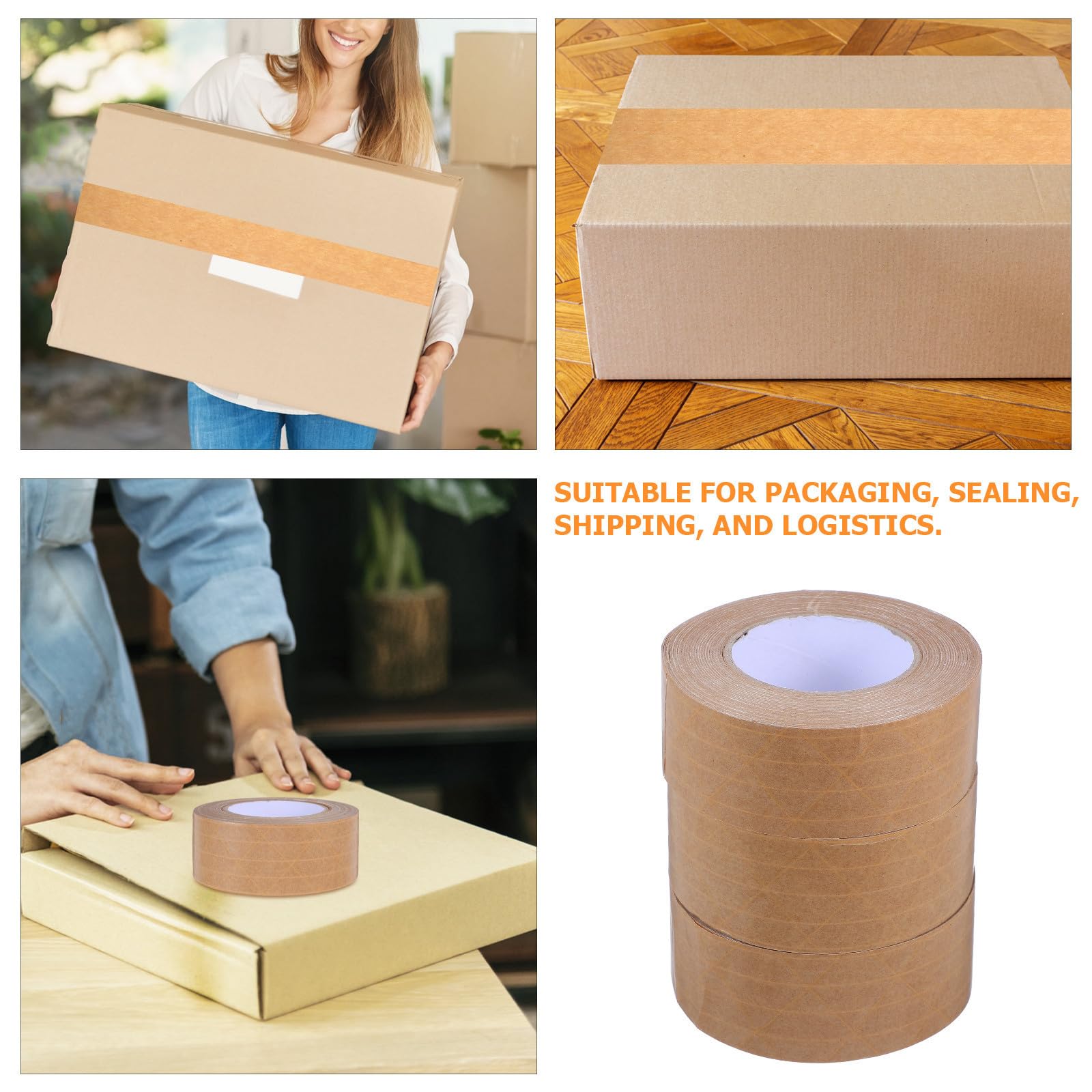 3 Stück Hochleistungs Kraftpapierklebeband mit Hoher Haftung und Manipulationssicher für Verpackung und Logistik in Khaki Wasserfestes Versandkartonklebeband