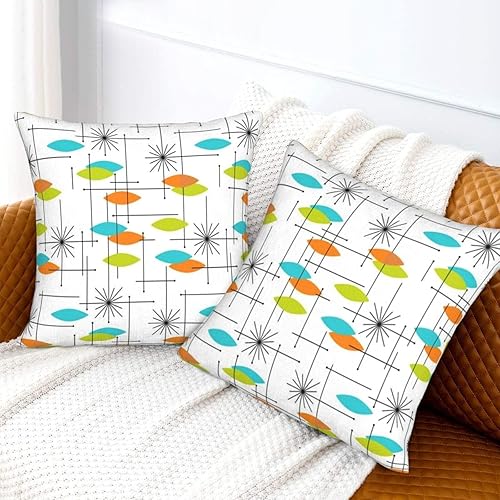 Miniatura 7 de Fundas de almohada de felpa con patrón atómico moderno de mediados de siglo, 2 unidades, fundas de cojín para sofá dormitorio, adecuadas para sofá,