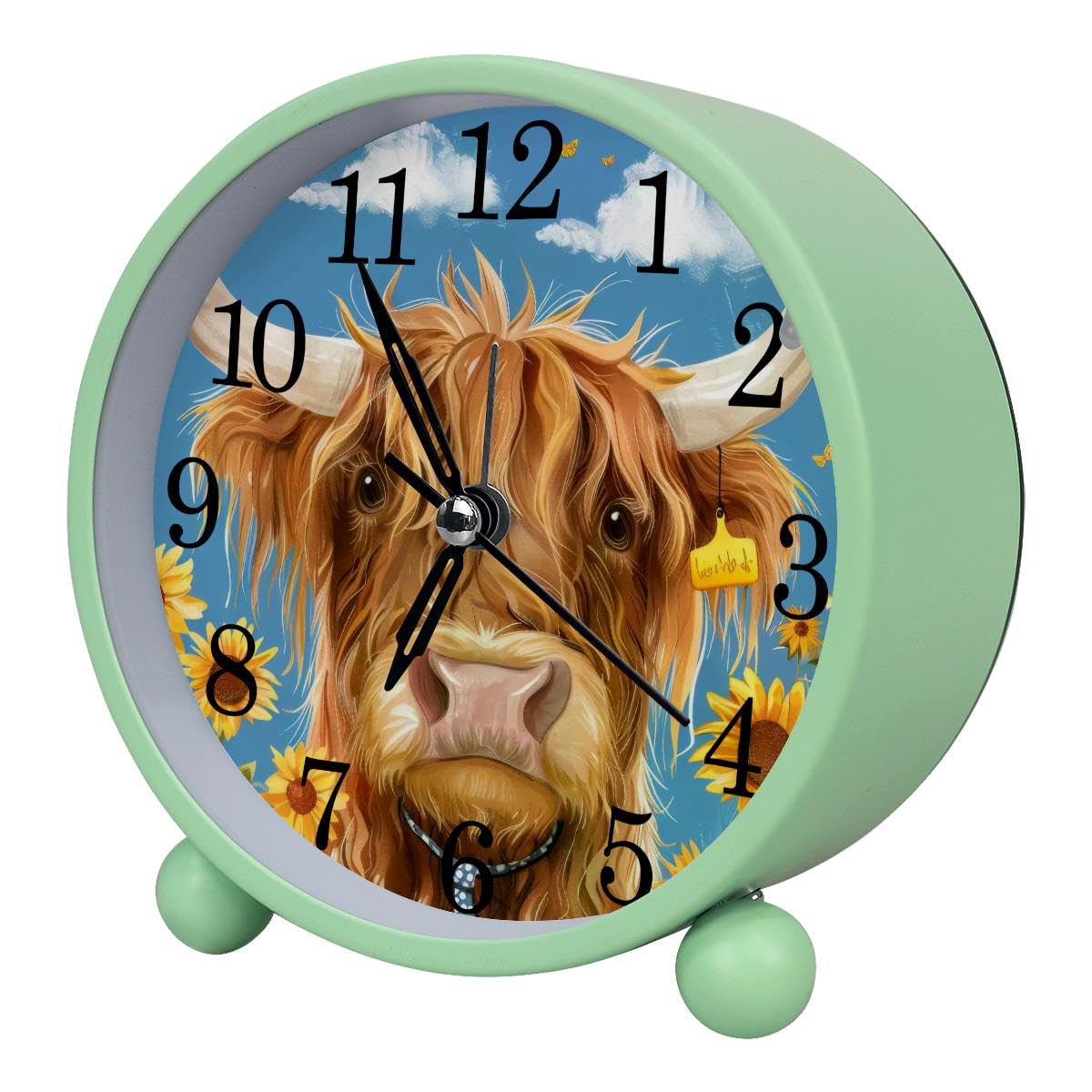 Alarm Clock Cow with Sunflower, Silent Non-Ticking with Night Light