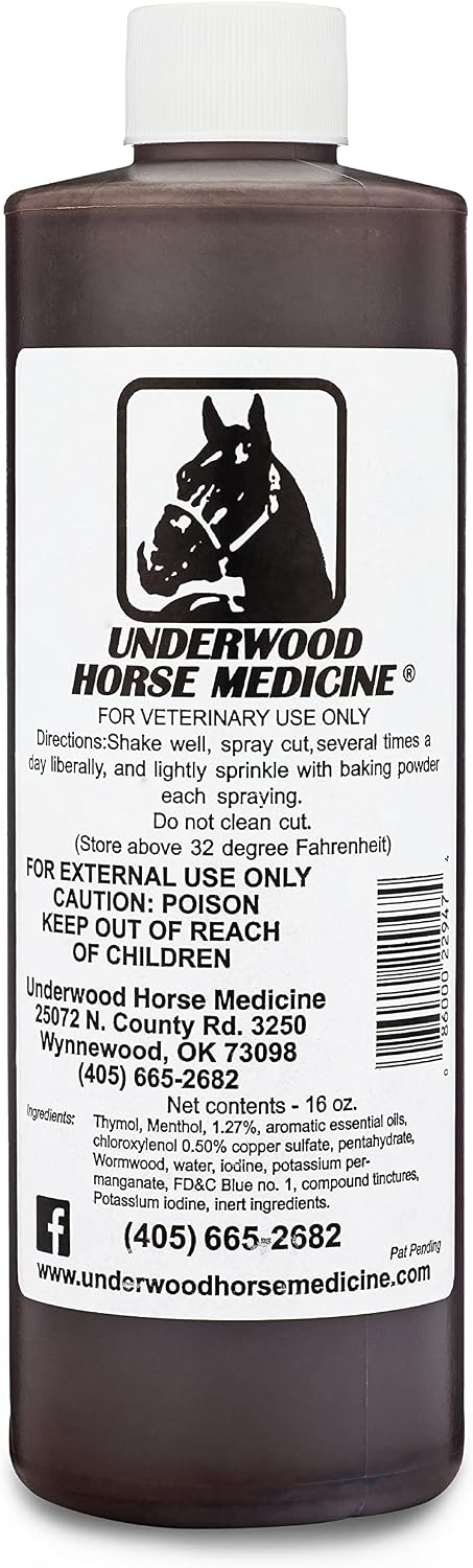 Underwood Horse Medicine Topical Wound Spray - 16 oz Refill Wound Care Spray for Faster Healing of Scrapes, Cuts, and Wounds - Antibacterial Spray Solution for Equine, Pets, and Other Farm Animals