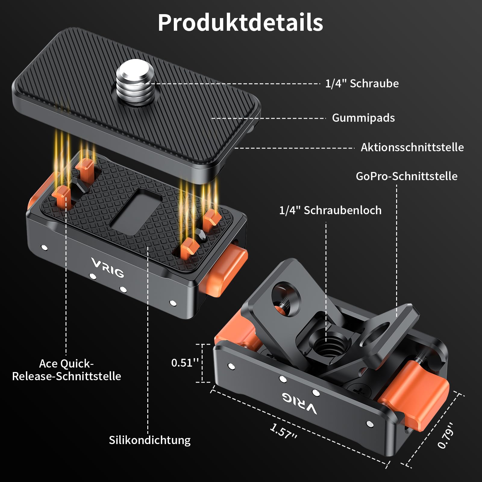 VRIG Base magnétique pour Insta360 Ace/Ace Pro 2/X5/X4/X4 Air, adaptateur de trépied magnétique Quick Release avec support d'extension 1/4"