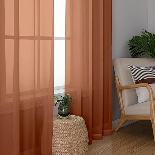 Miniatura 5 de Cortinas naranjas para cocina de 24 pulgadas de largo, juego de 2 paneles con bolsillo para barra, cortinas cortas transparentes para filtrado de