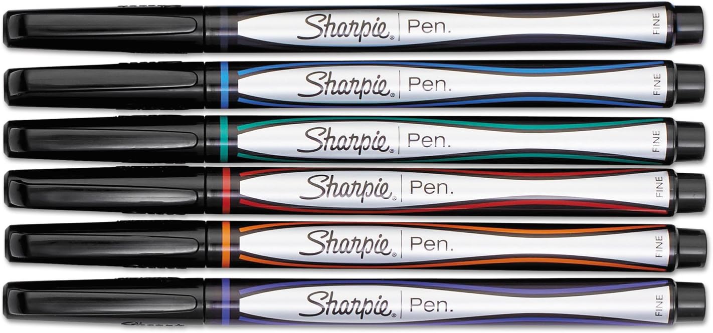 1751690 Plastic Point Stick Permanent Water Resistant Pen Assorted Fine 6/Pack