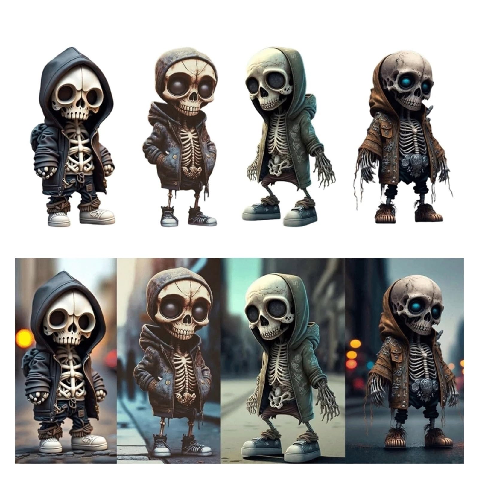 RZXBB Coole skeletfiguren, skeletfiguren, gothic decoratie, 2023, nieuw cool skeletstandbeeld, ornamenten, skeletfiguren, klein, doodshoofdbeeldje