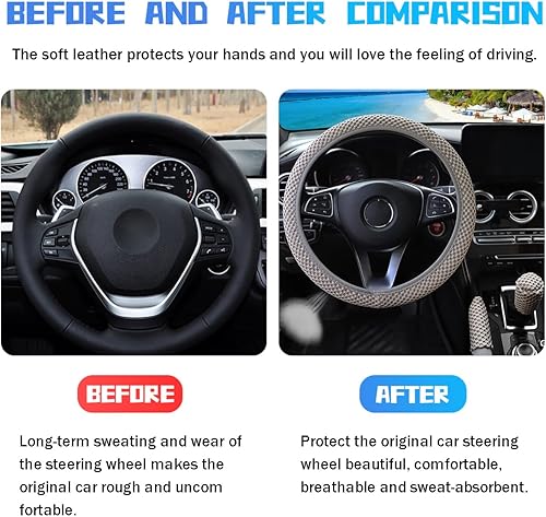 Miniatura 3 de Bittwee Juego de 3 fundas para reposabrazos de volante de automóvil de 15 pulgadas, de microfibra, transpirable, antideslizante, protector para