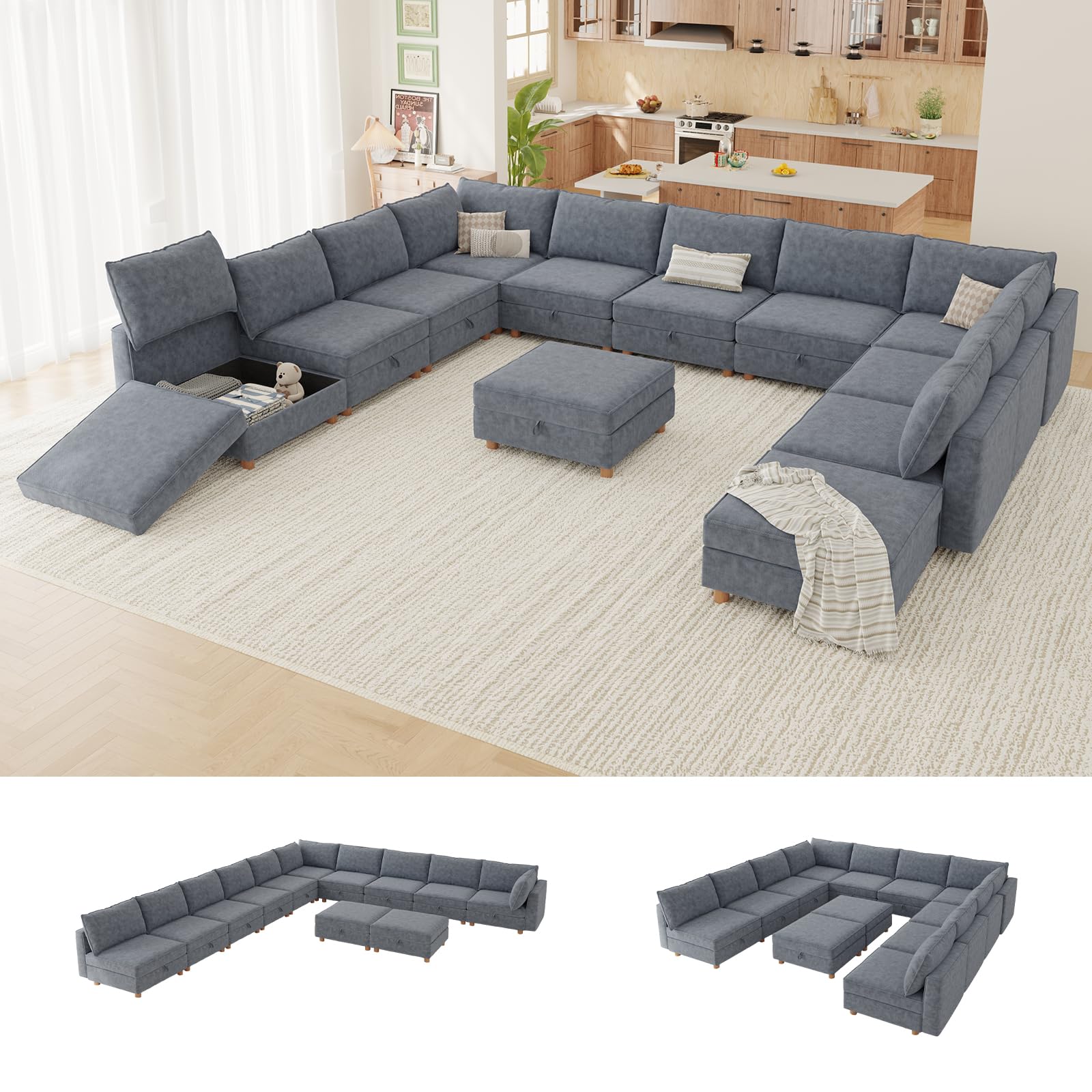 FIRLZY 157 Inch Oversized Chenille Modular Sectional Sofa