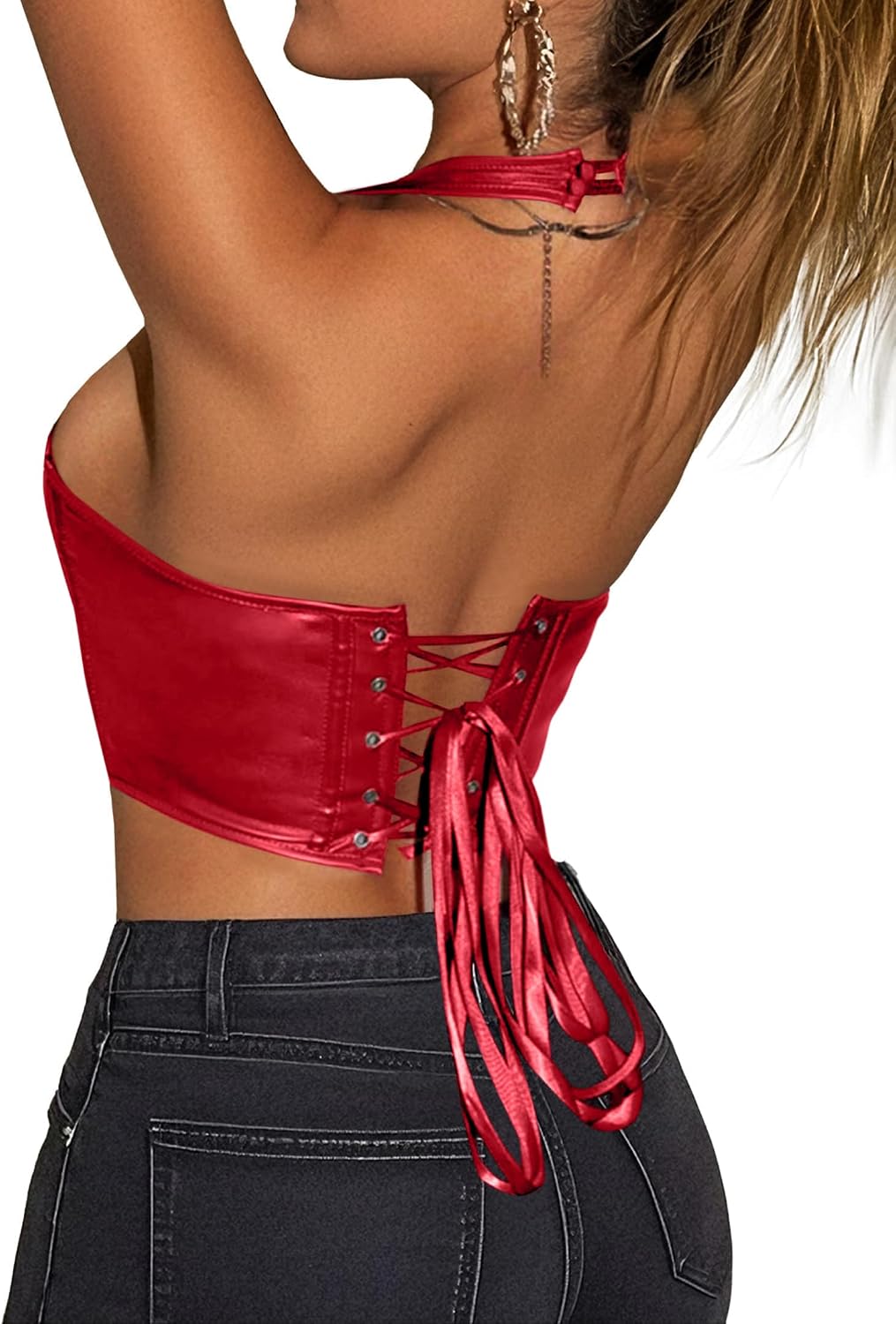 Avanova Women Leather Halter Corset Bustier Tops Sexy Going Out Crop Tank Tops