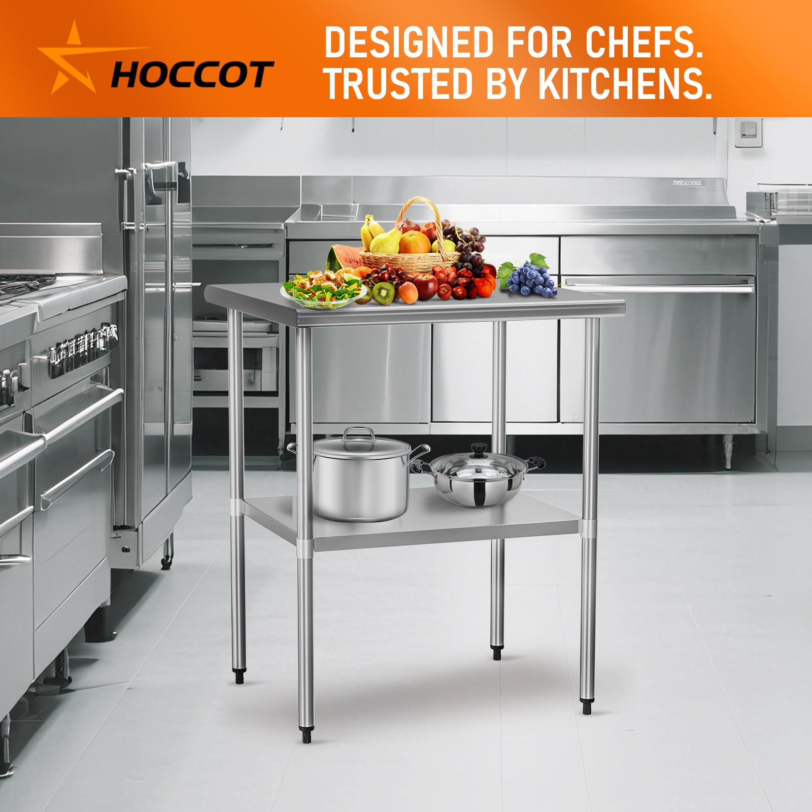 Mesa de acero inoxidable para preparación y trabajo, 30 x 30 pulgadas con estante ajustable, estaciones de trabajo comerciales, mesa de utilidad en cocina, garaje, lavandería, barbacoa al aire