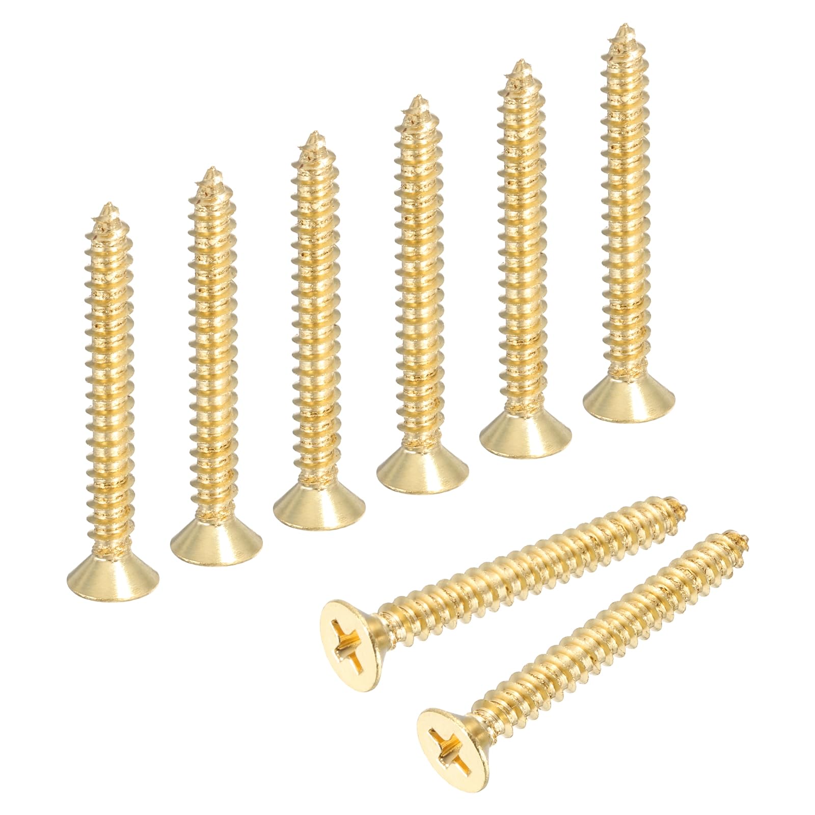 sourcing map Brass Phillips Wood Screws, M5 x 40mm Brass Phillips Flat Wood Screws Self-Tapping Furniture Connector for Door Hinges, Wood Crafts and DIY Projects,(Gold Tone, Pack of 8)