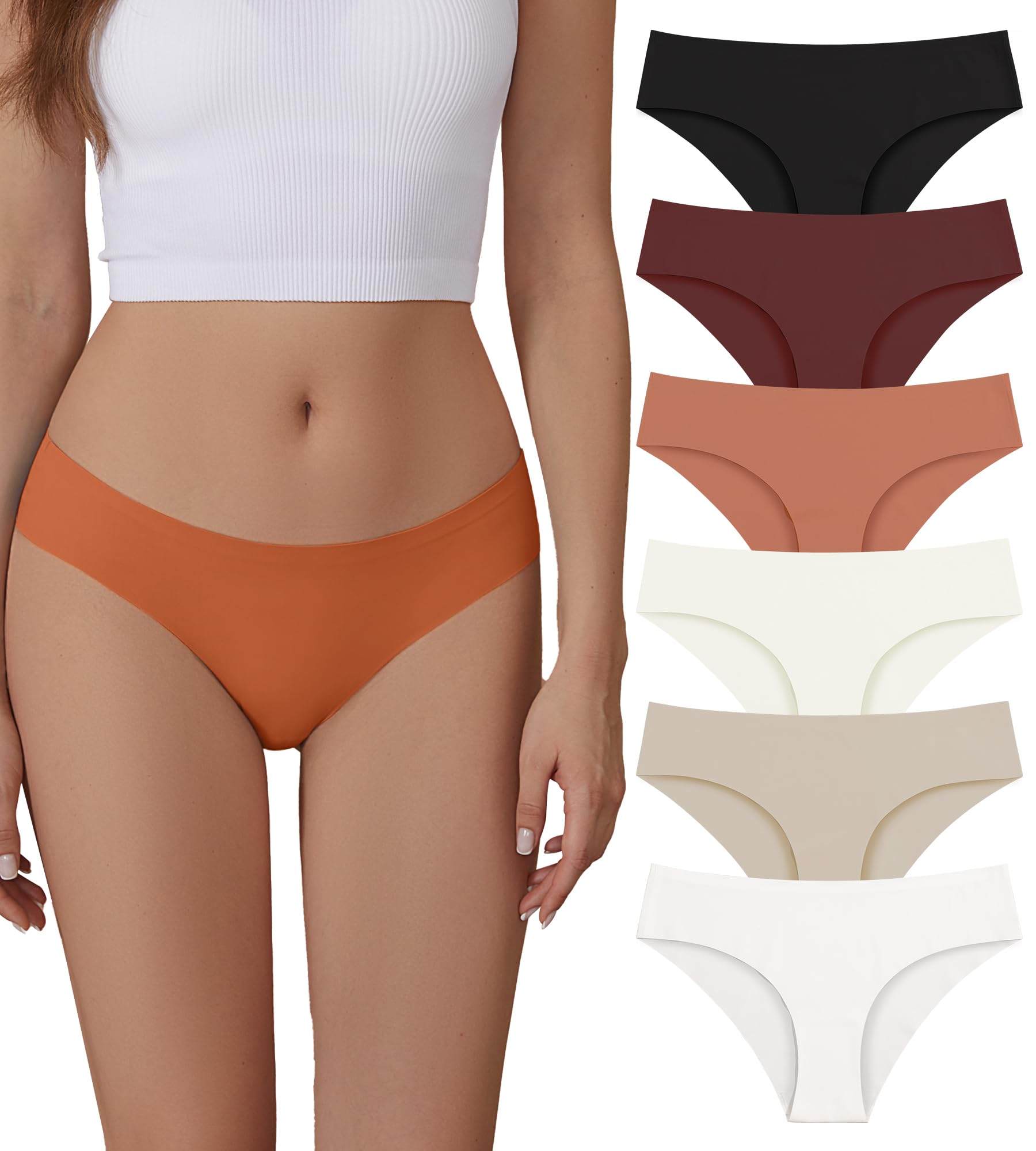 SHARICCA Women Seamless Cheeky Bikini No Show Panties Ladies Invisible Breathable Briefs Soft Stretch Underwear Multi Pack