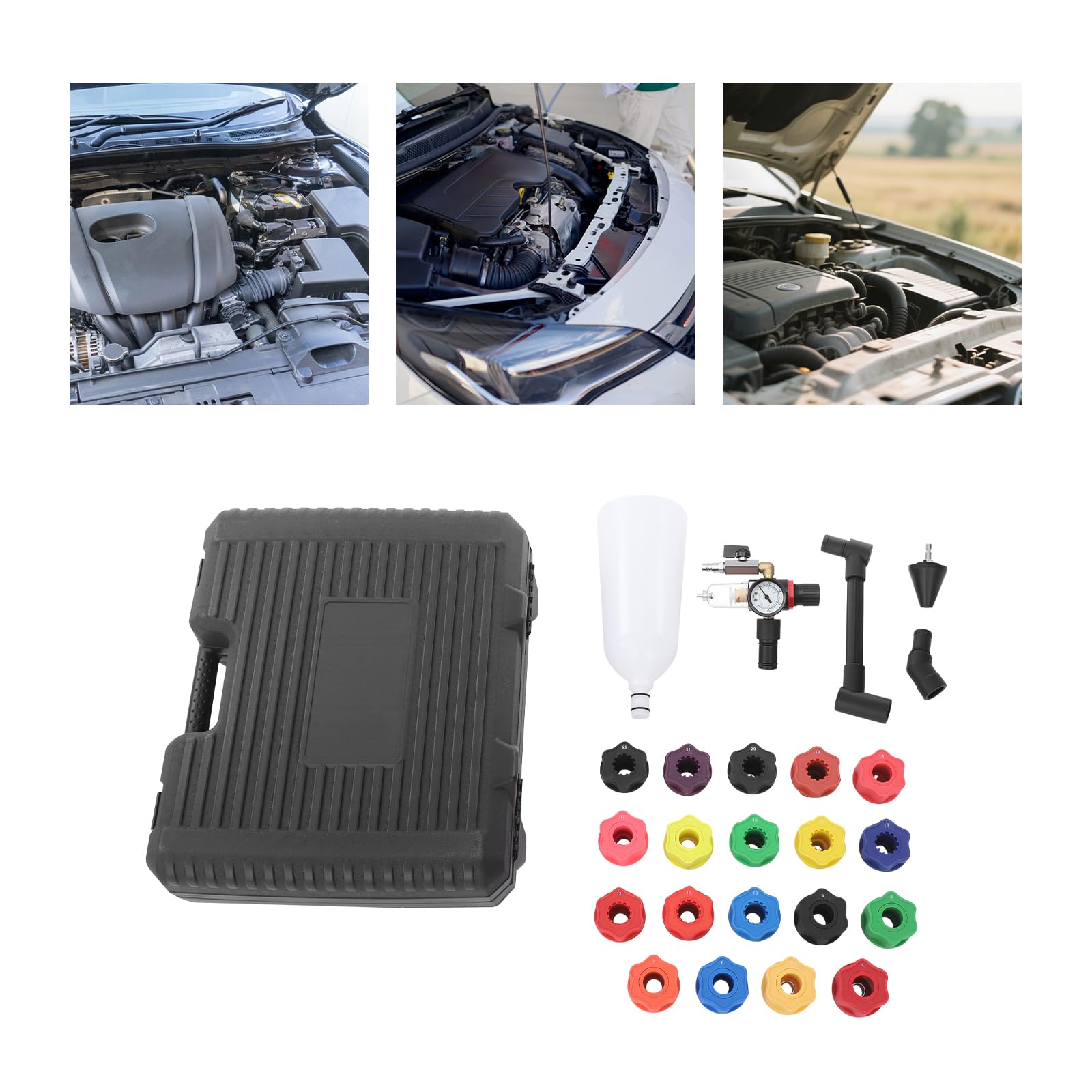 Juego de 24 piezas de llenado de aceite para motor con embudo de 2 L y juego de embudo de aceite universal, herramienta profesional para cambio de aceite de coche limpio, apto para coches, camiones y