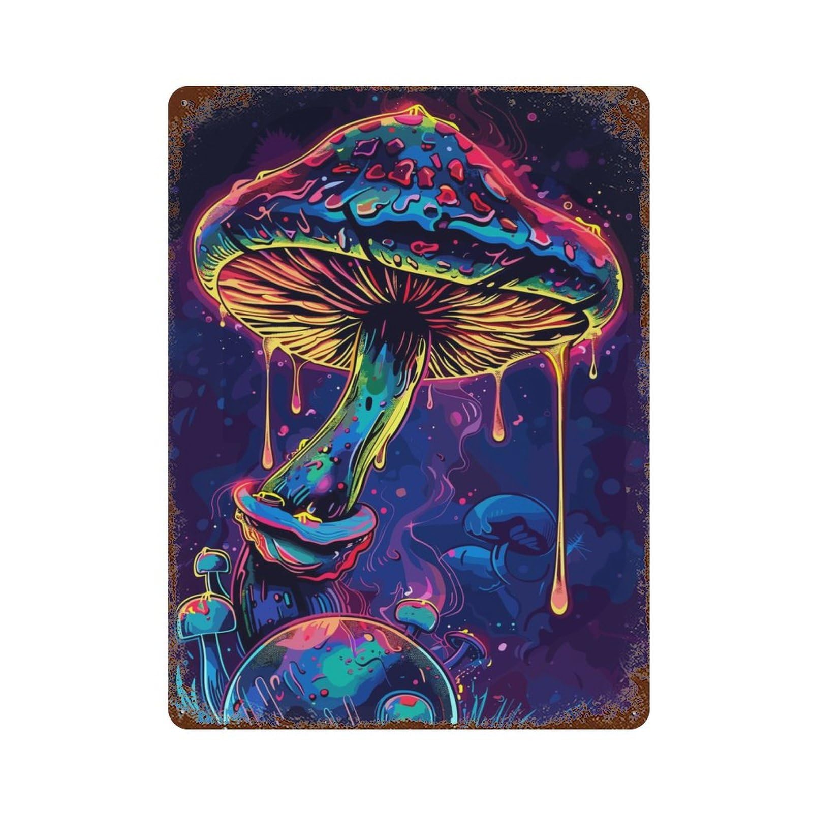 Garage Style Psychedelic Mushroom Vintage Rust Metal Sign 15.7"x11.8", Retro Wall Decor for Bar And Workshop