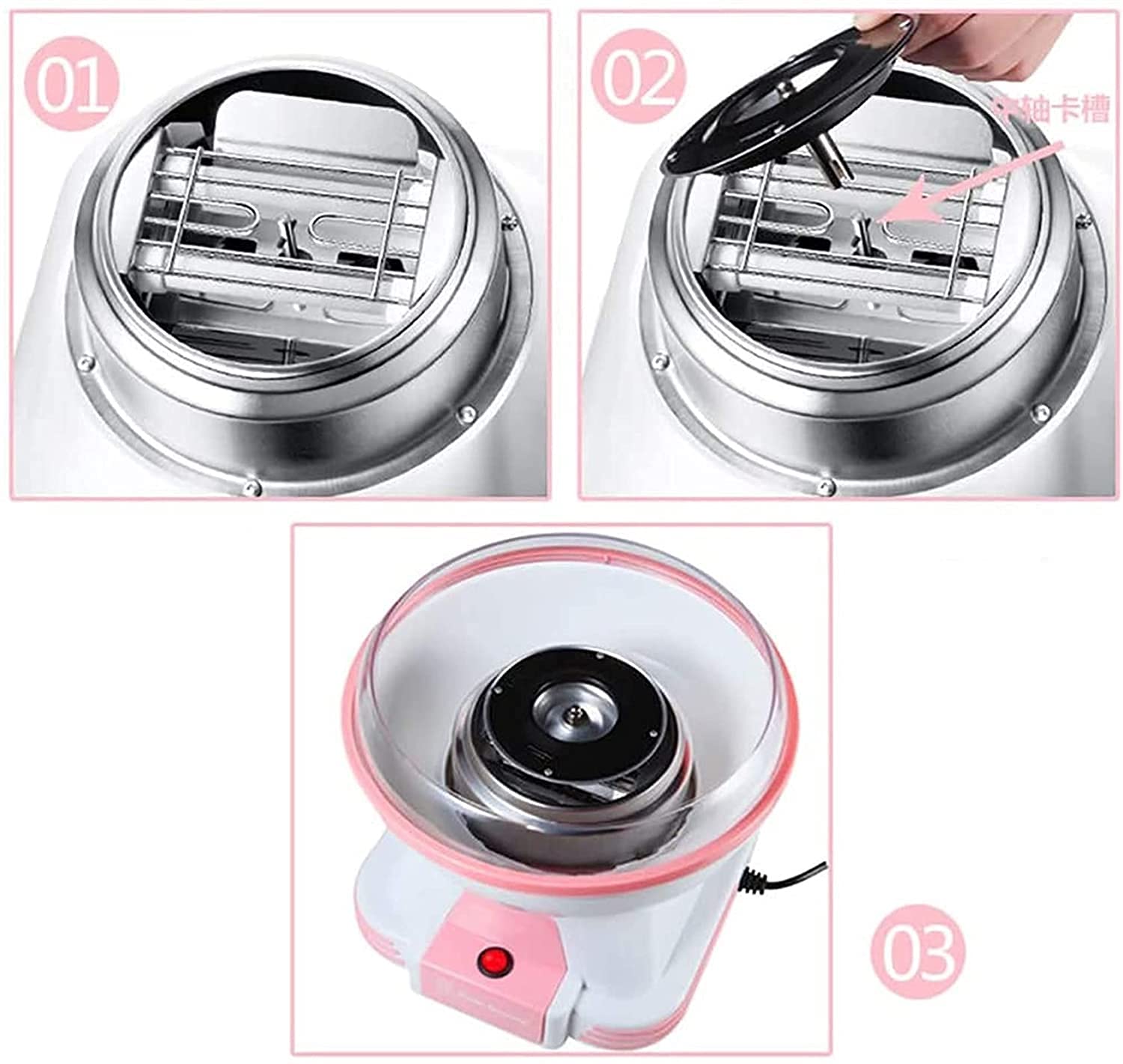 Máquina de algodón de azúcar, Fabricante de algodón de azúcar casero for la Fiesta de cumpleaños de la Familia, Mini Candy Floss Machine con Conos y SCOPEP de azúcar(Pink)