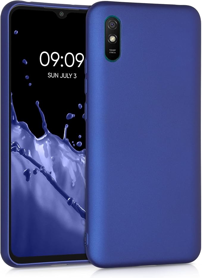 kwmobile Funda para Xiaomi Redmi 9A / 9AT Carcasa - Case TPU y Silicona Ultrafino - Antigolpes con Bordes elevados - Apto Carga inalámbrica - Azul Metalizado