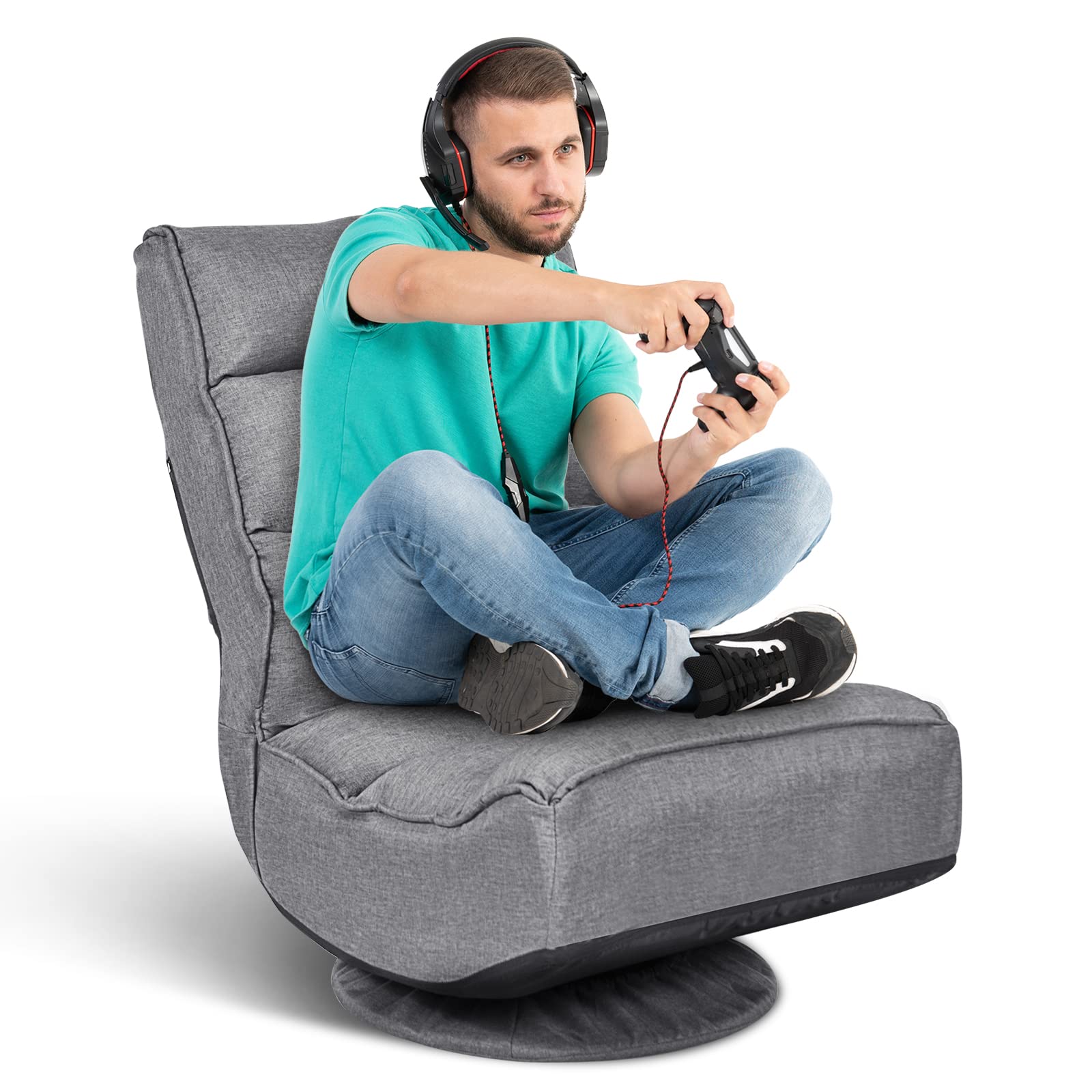 GOPLUS Sillón de Suelo Giratoria 360°, Sofá de Una Plaza Plegable con Respaldo Ajustable, Silla de Juegos, meditación, Soporta hasta 120 kg, para Casa y Oficina (Gris)