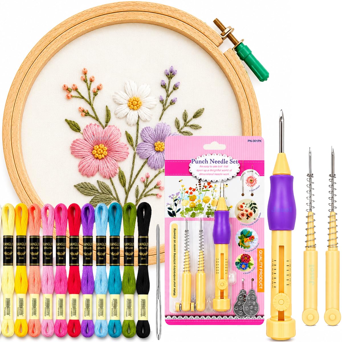 Jasol Embroidery Punch Needle Kit for Beginners with Wooden Hoop, 10 Color Embroidery Threads, Big Eye Needle, DIY Needlework Craft Kit for Embroidery Punching, Sewing & Handmade Projects-image-30