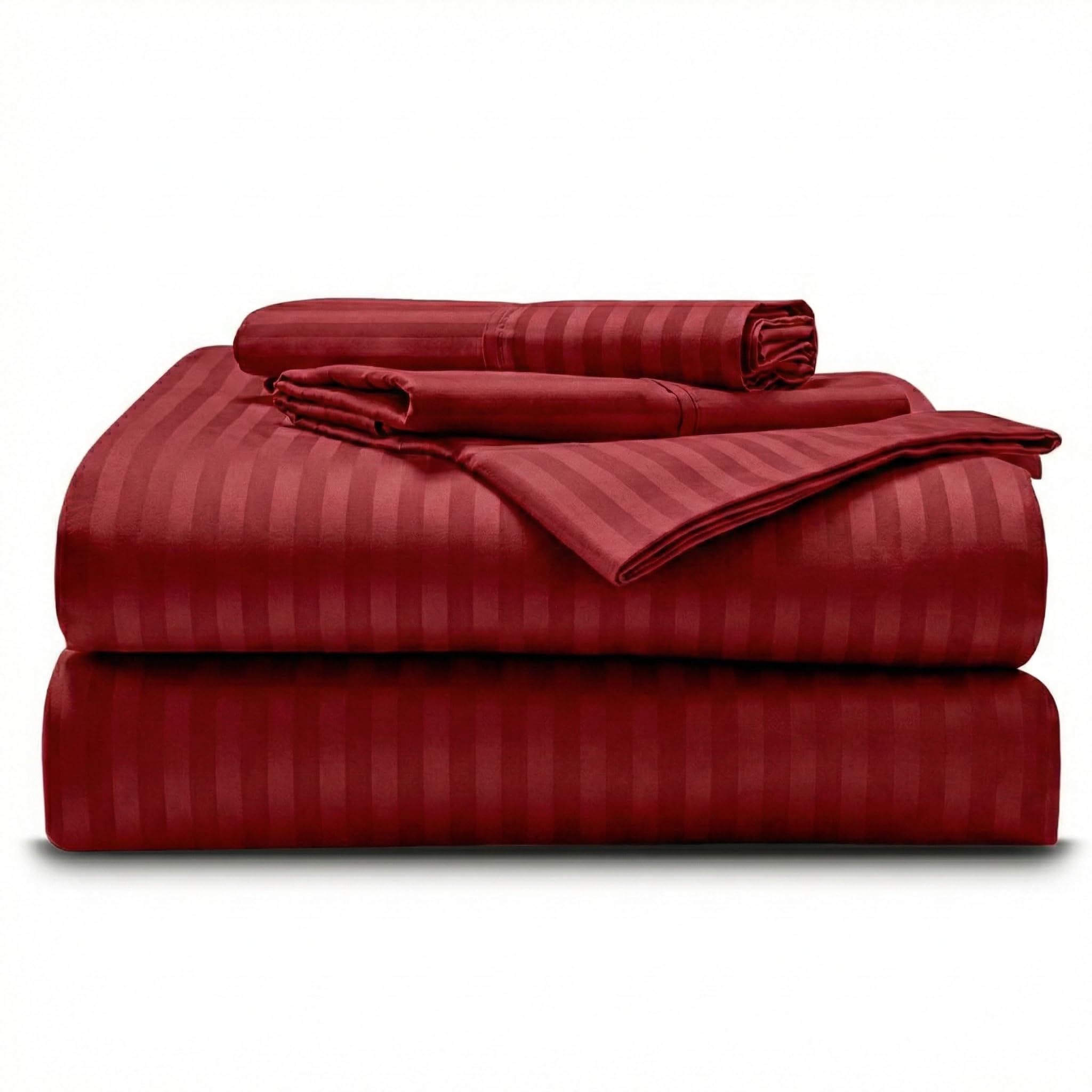 Parure de lit California King en coton égyptien satiné rayé bordeaux