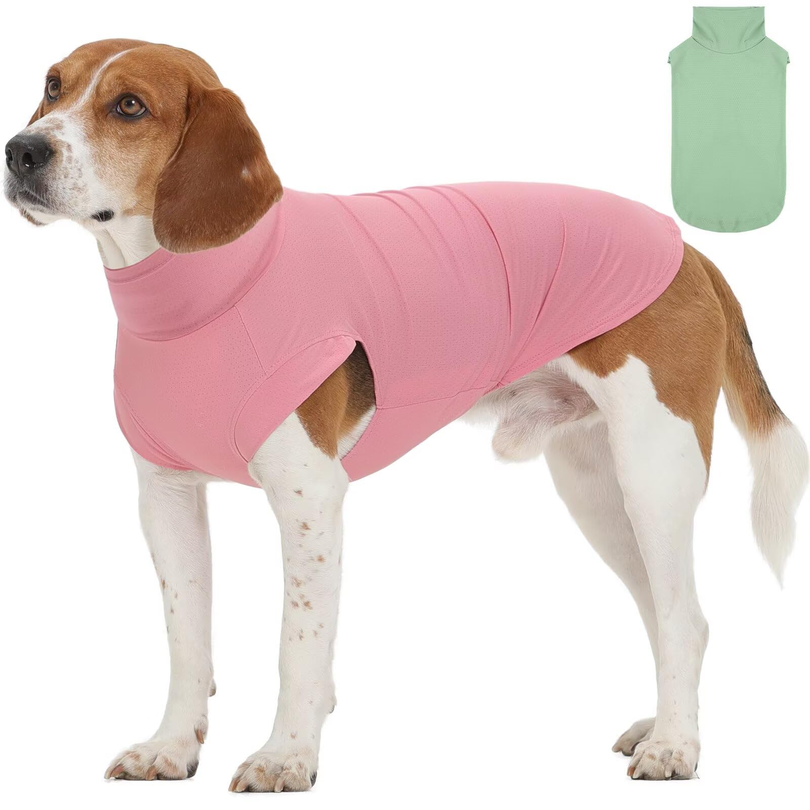 IECOii Set of 2 Dog Tshirts for Large Dogs in Summmer,Pet Tee Shirts,Soft Cooling Shirt with Breathable Mesh Material for Instant & Long Lasting Comfort in Hot Weather,Shirt for Dogs Green&Pink XL