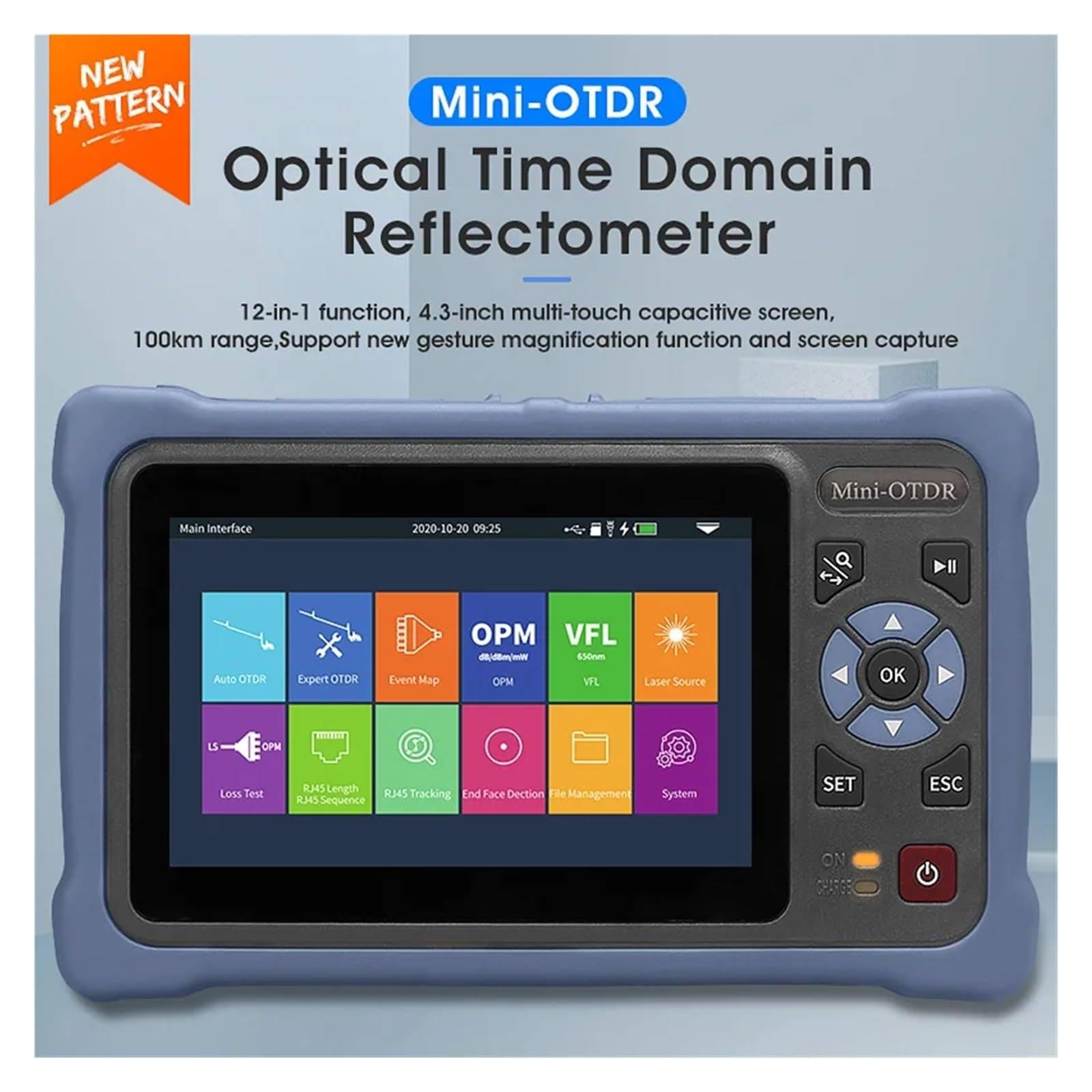 Probadores De Red Probador De Fibra óptica OTDR, Reflectómetro óptico De Dominio De Tiempo De 1310/1550 NM 26/24 Db con Pantalla Táctil 4,3 ", para Detección De Cables ópticos Defectuosos