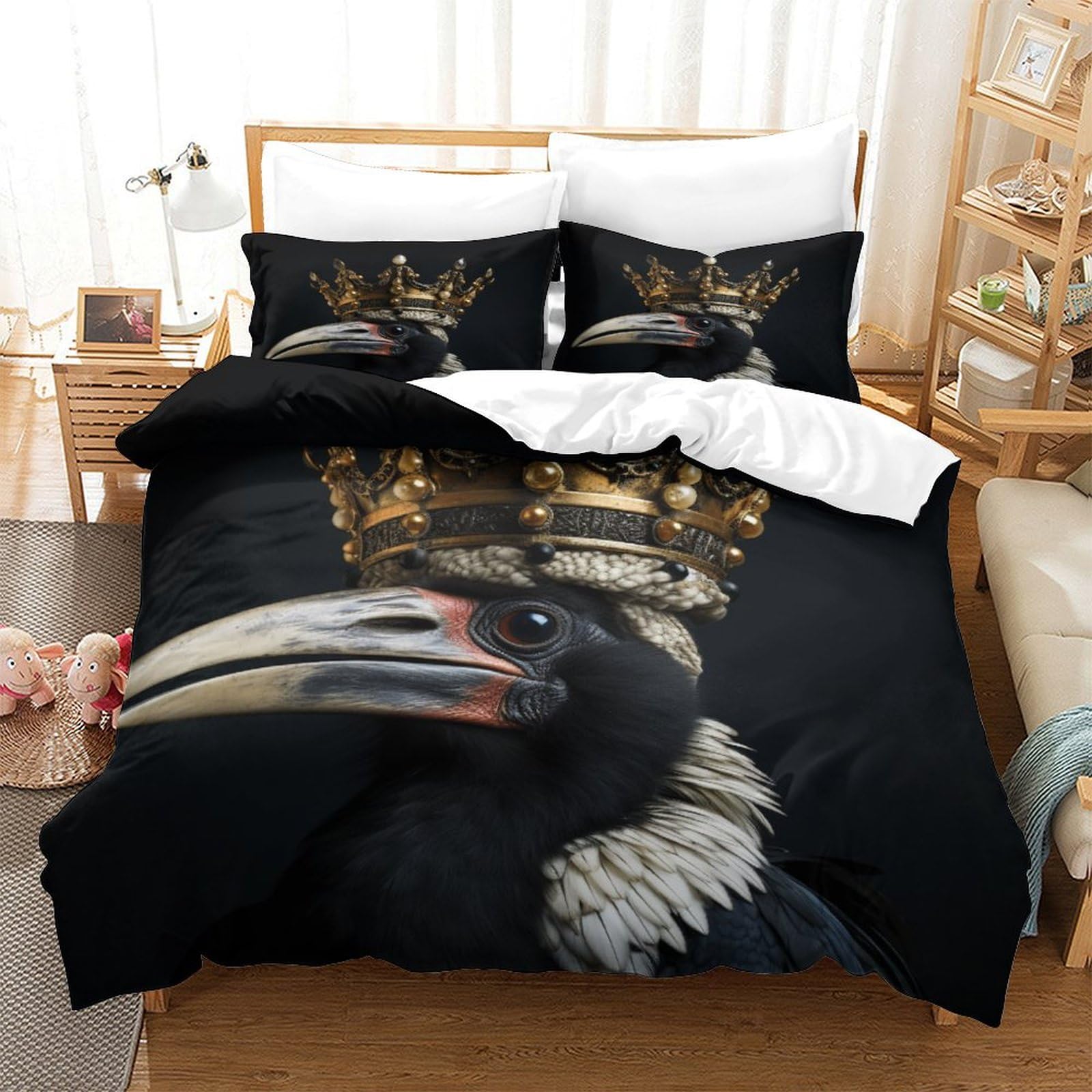 P1S9U7W5Y Trendy Crown Ostrich 3D Printed Microfiber 3pcs Duvet Cover Set Bedding King
