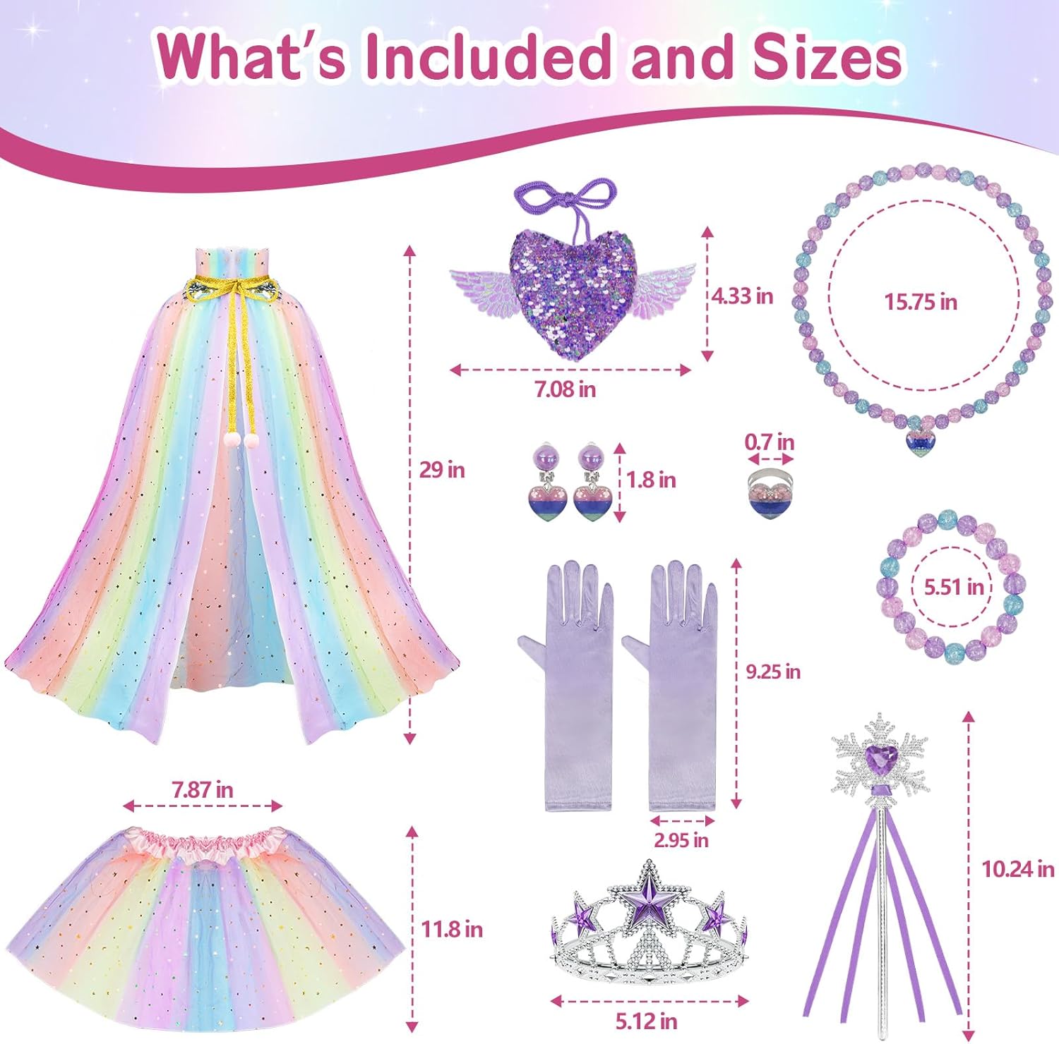 Princess Dress Up for Girls, Light Up Princess Costume Cape Set, Christmas Birthday Gifts Toy for Girls Age 3 4 5 6 - Image 6