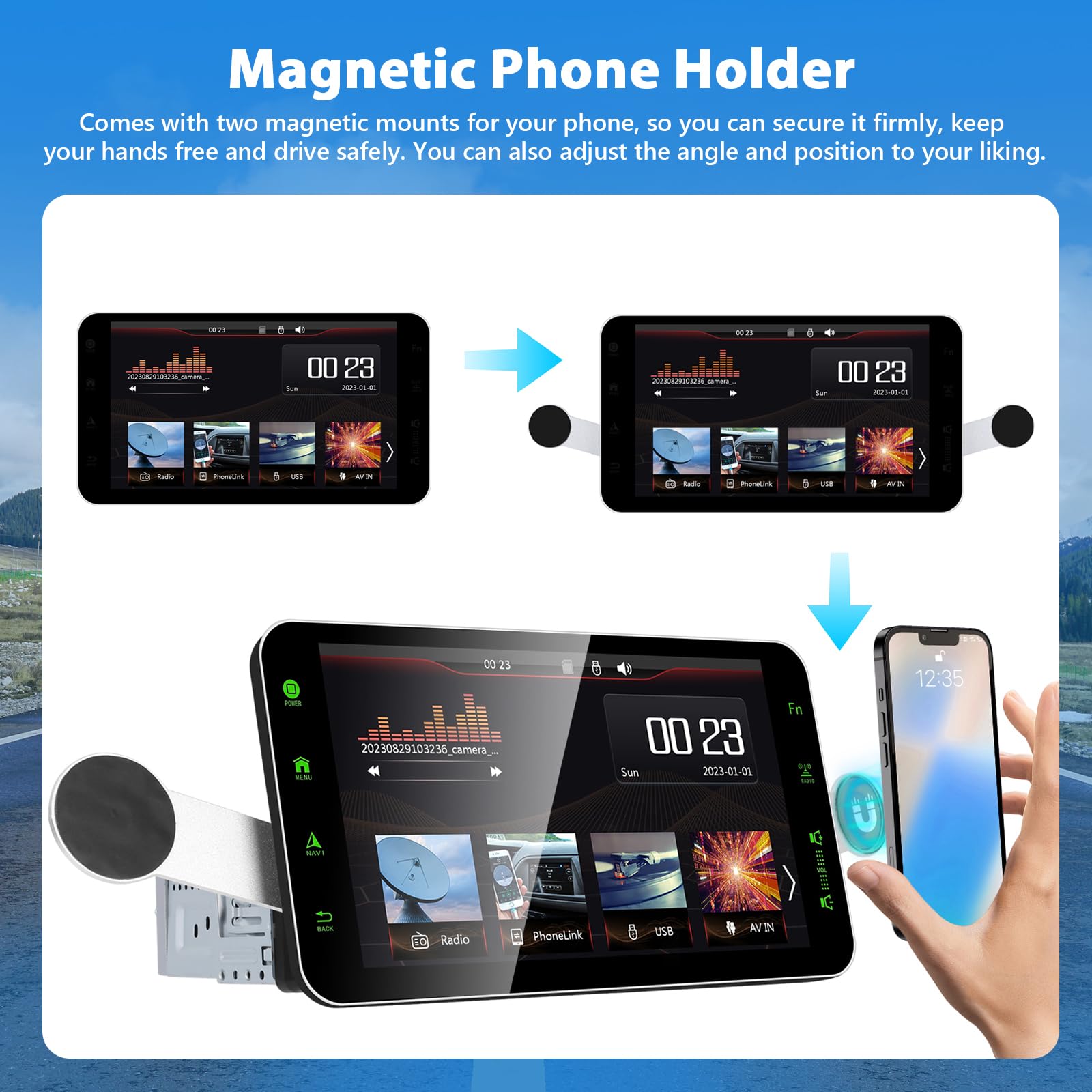 Podofo Autoradio mit Wireless A-pple CarPlay/Android Auto, Bluetooth 5.0 Drehbarer 1 DIN 9'' HD Touchscreen mit Handyhalter/Mirror Link/GPS/SWC/EQ/FM/RDS/TF/USB/Telefonhalter + Mikrofon + Rückkamera
