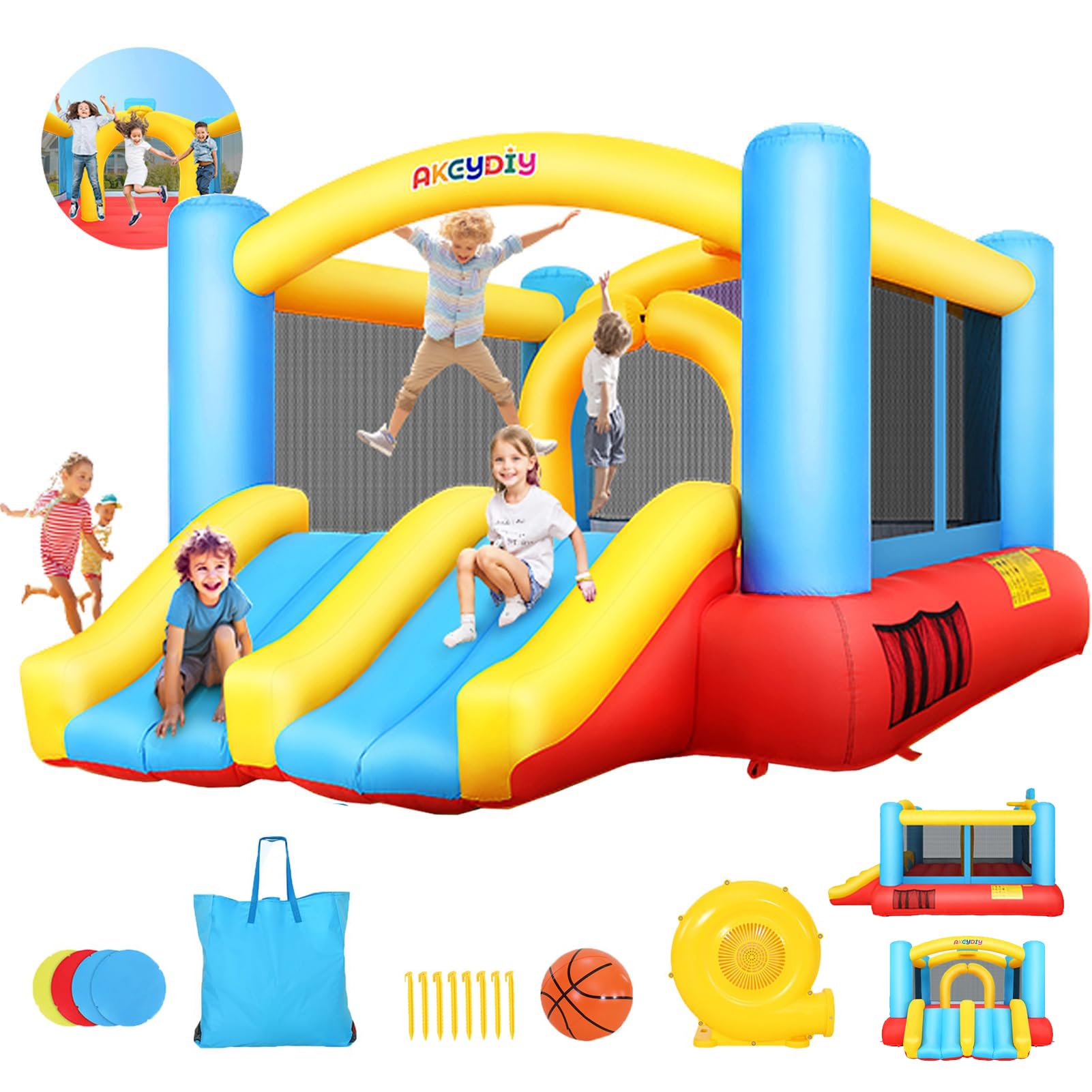 AKEYDIY Bounce House for Kids,13 x 12ft Obstacle Course Bounce House Jump 'n Slide for 3-12 yr Kids, Inflatable Bouncy House with Double Slides&Large
