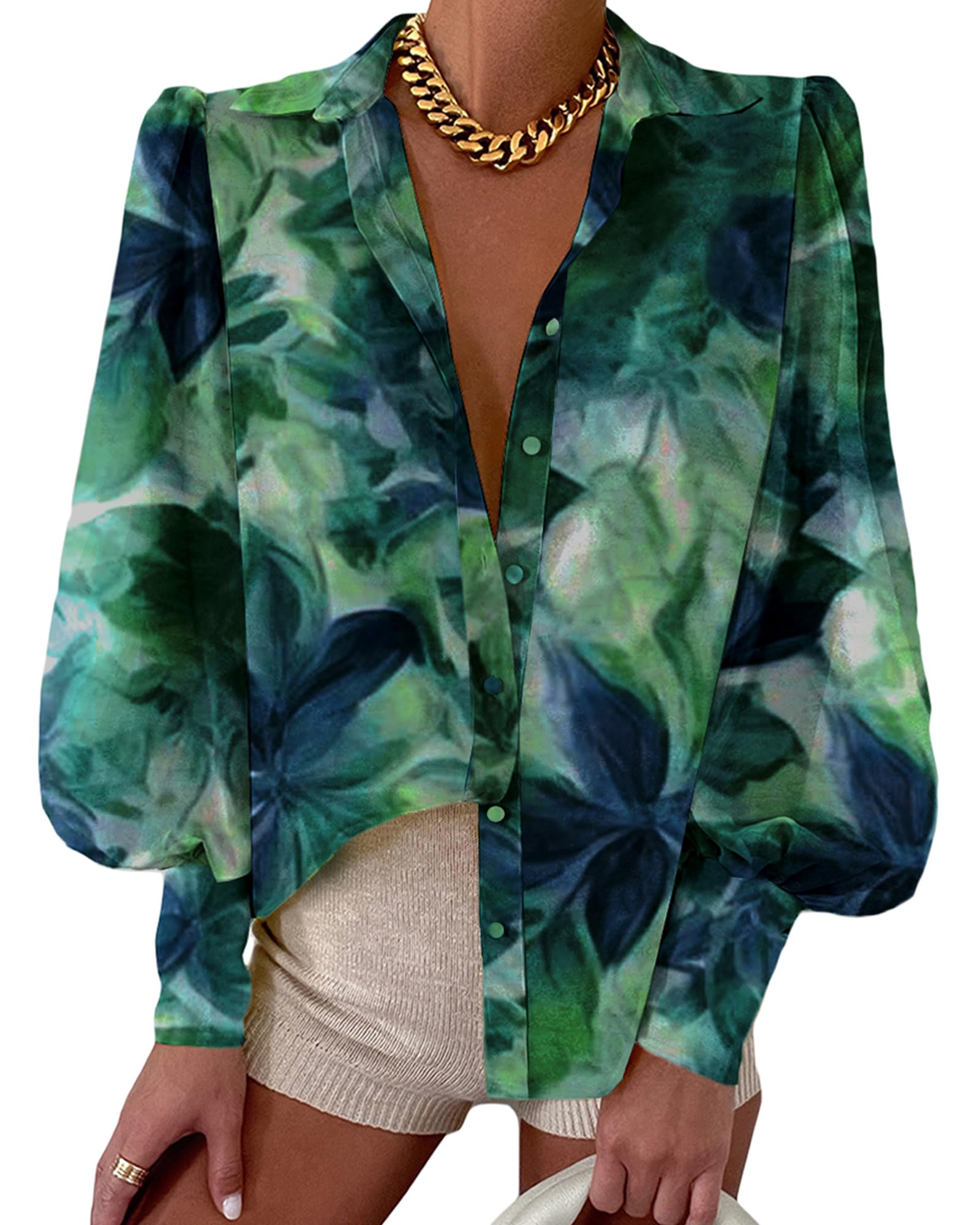 BTFBM Women Fashion Button Down Shirts 2026 V Neck Boho Printed Long Sleeve Blouses Dressy Casual Spring Fall Tops