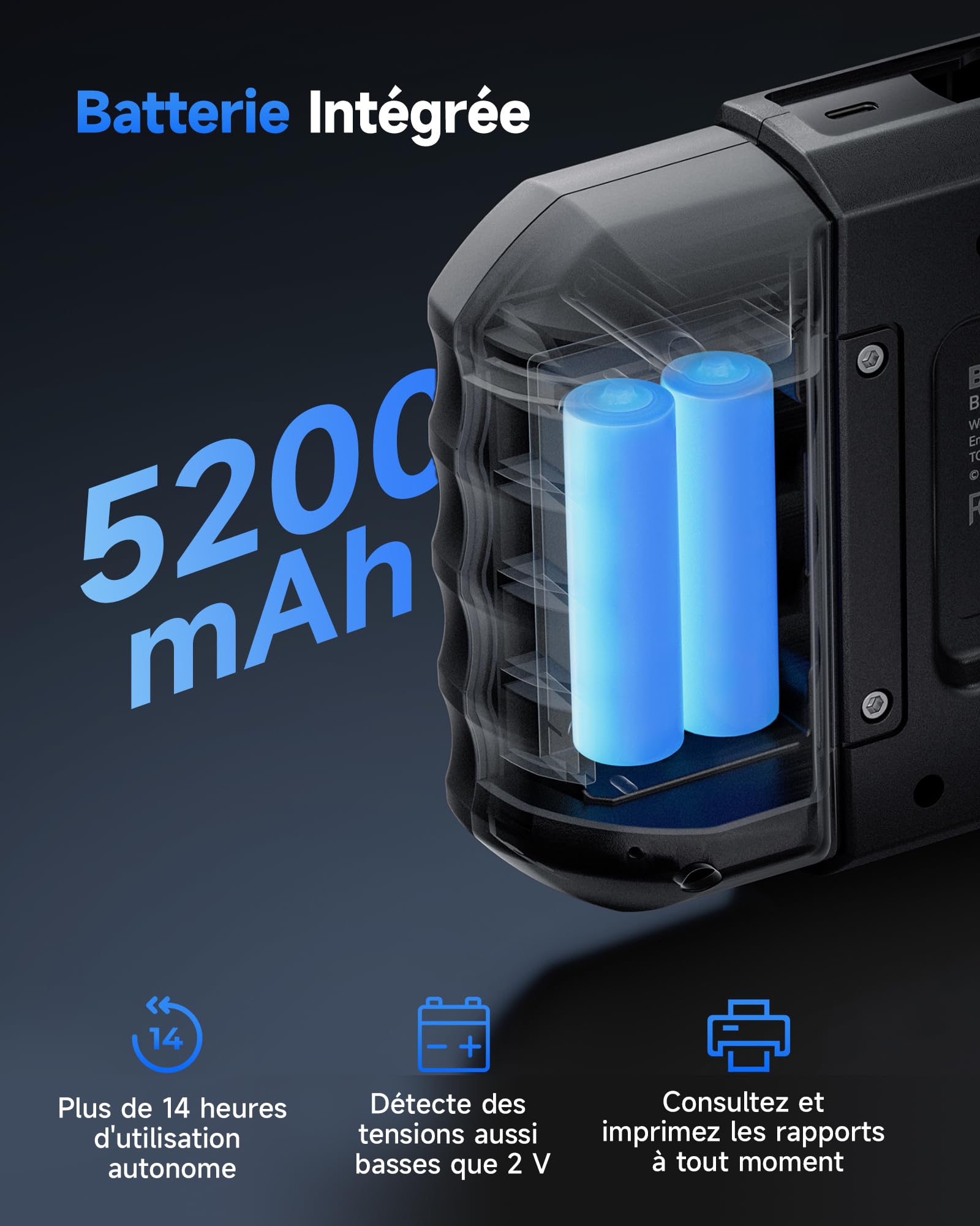 TOPDON BT600 Plus Testeur de Batterie Voiture 6V 12V 24V, Analyseur de Batterie avec Tests Démarrage/Charge/Système 12V/24V, Tests Résistance et Séquence, Écran 3,5", Batterie Intégrée et Imprimante