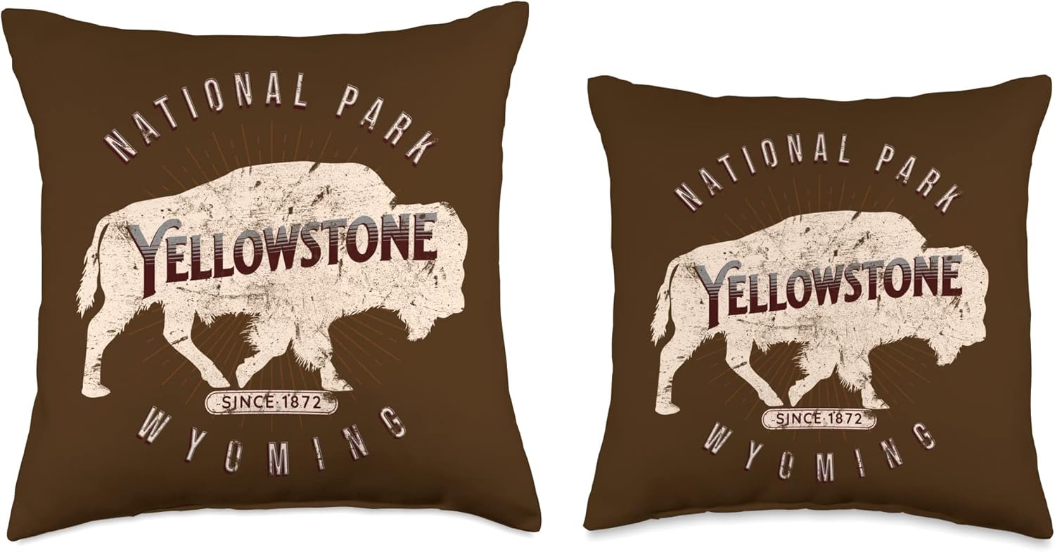 Yellowstone National Park Wyoming Buffalo Hike Outdoors Throw Pillow