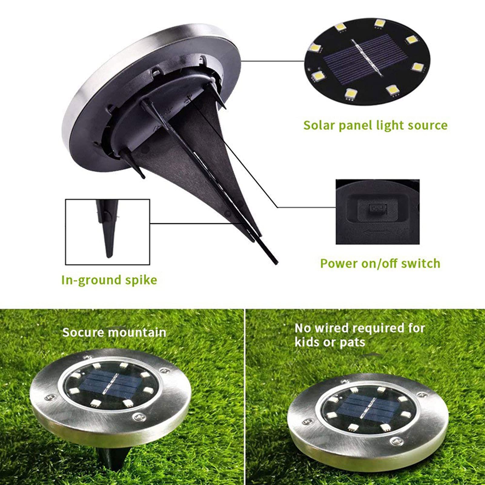 Solar-Bodenleuchten, wasserdicht, 8 LEDs, for Außenbereich, Terrasse, Landschaftsbeleuchtung, Dekoration, for den Weg, Garten, Hof im Freien Lampen (Size : 8 Packs)