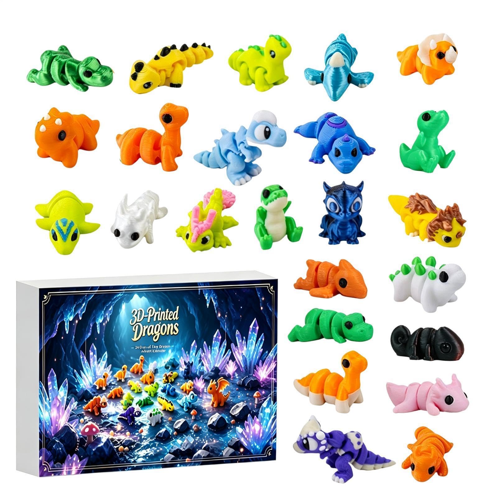 Adventskalender Weihnachten 2026 Mini Drache Gelenkig Spielzeug | 24 Tage mit 3D-gedruckten Minifiguren für Herren, Damen, Kinder, Zimmer und Schlafzimmer