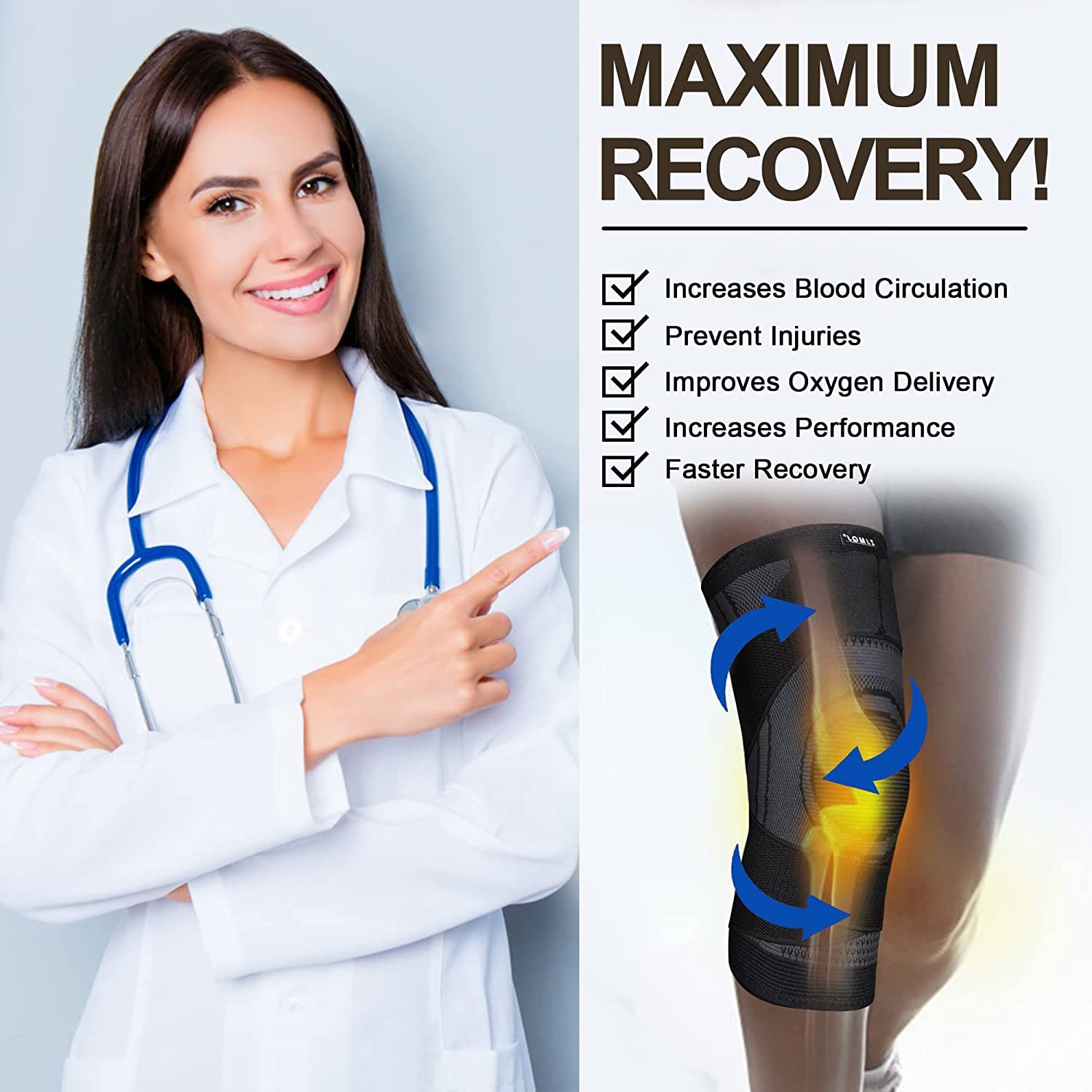 Ginocchiera, supporto per ginocchio per donne e uomini con cinghie regolabili rimovibili, manicotto a compressione premium per ginocchio e ginocchiera per dolori da artrite, corsa, cross training