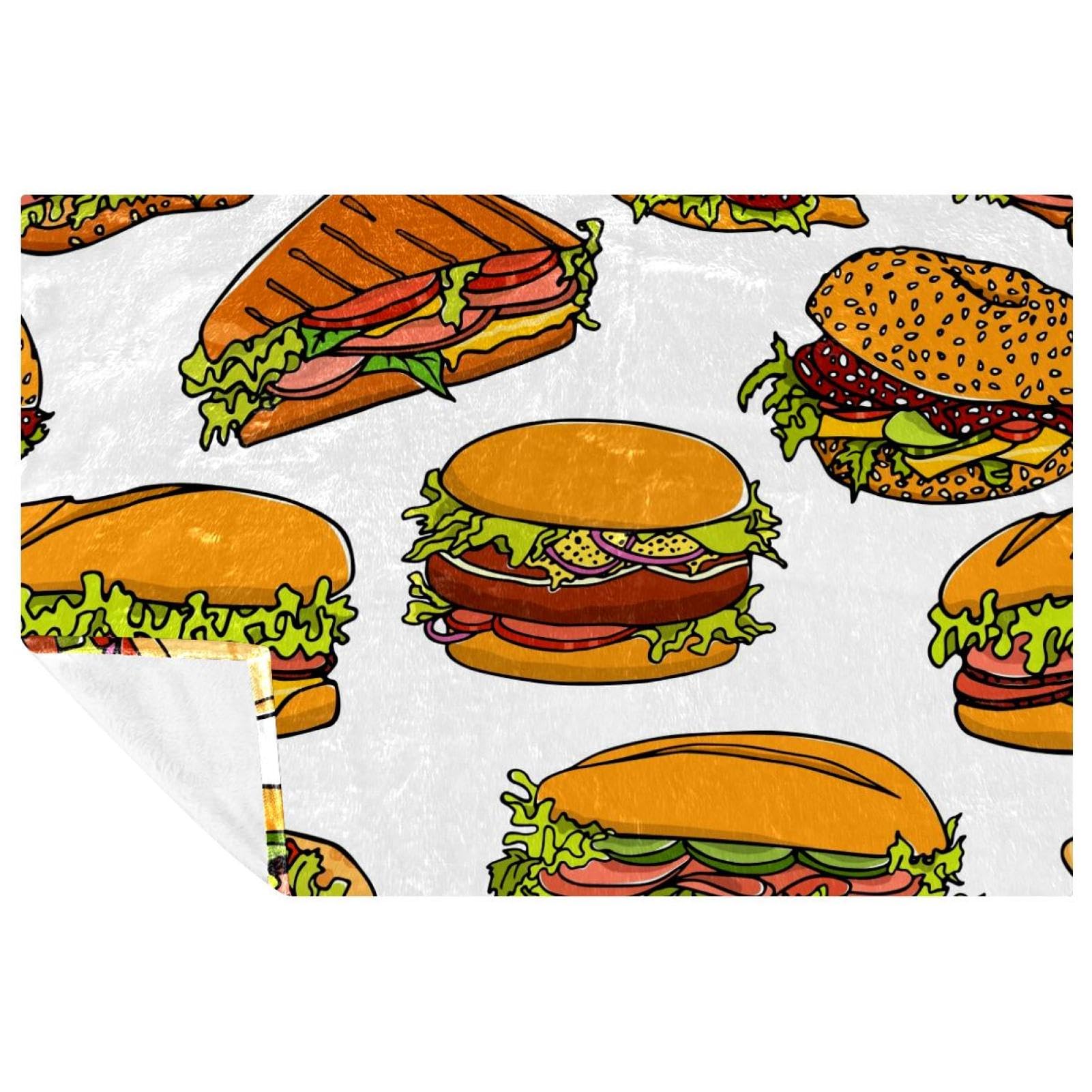 Couverture chaude pour lit et canapé motif hamburger et tacos plaid pique-nique 150x100