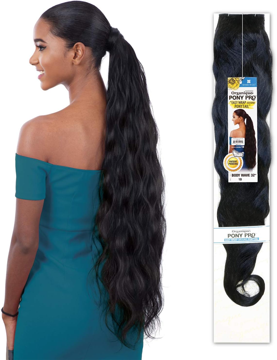 Shake-N-Go Synthetic Organique Pony Pro Ponytail - BODY WAVE 32" (1B)