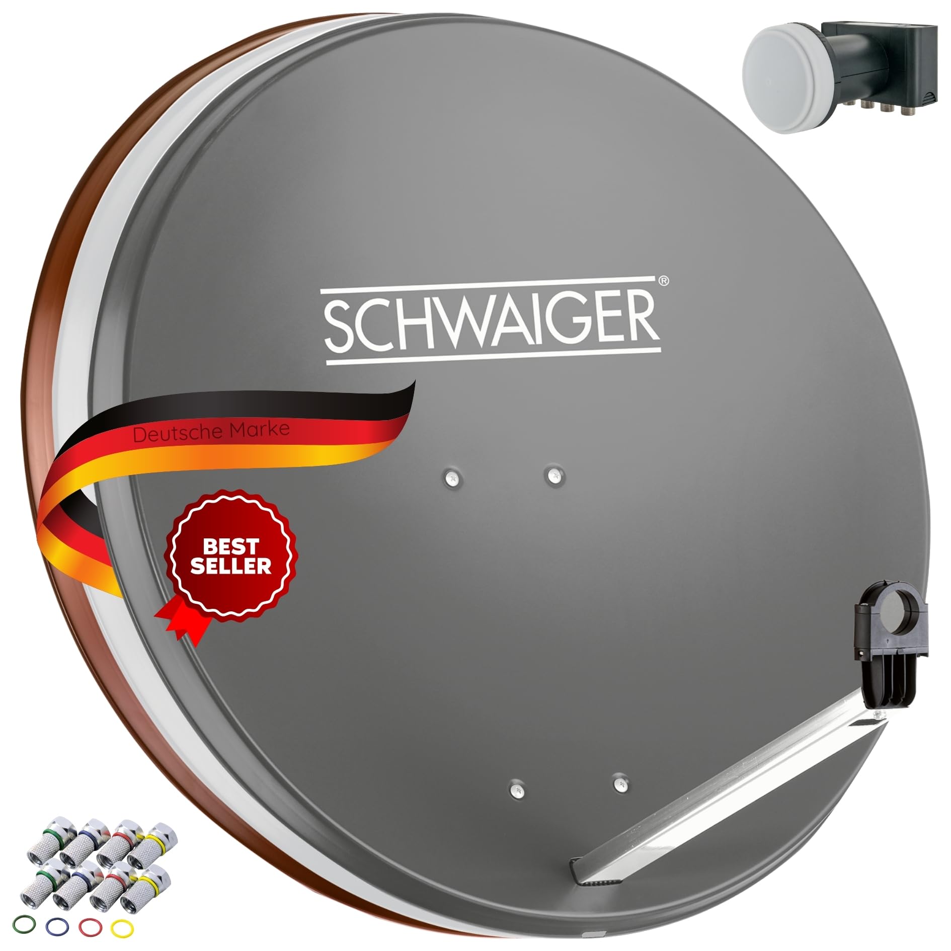 SCHWAIGER 517 SAT system kompletny zestaw Antena satelitarna, Quad LNB (cyfrowy), 8x F-wtyk 7mm, antena satelitarna stalowa, antracytowa z materiałem montażowym
