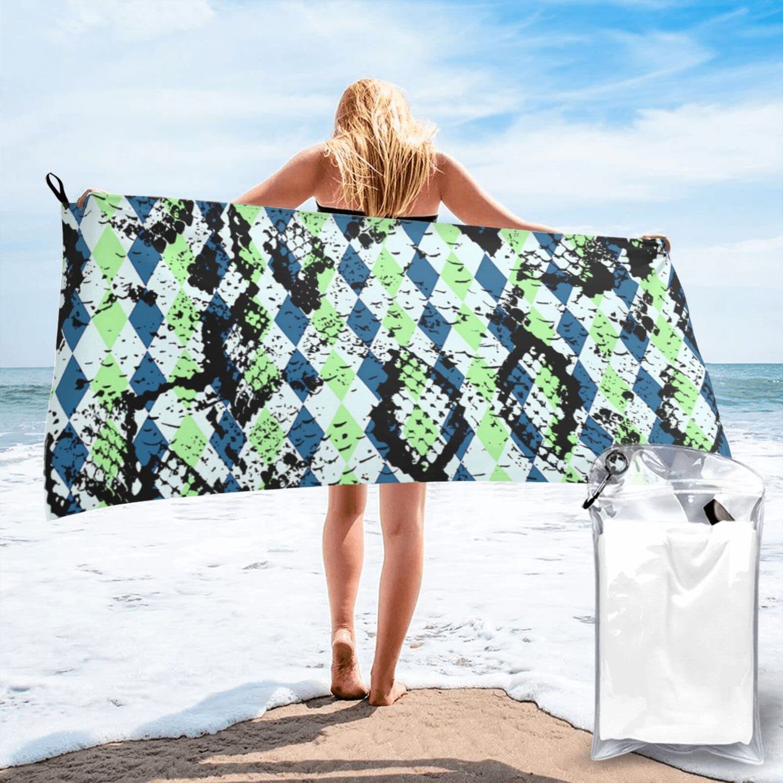 Lawenp Skin Pattern of Snake Microfiber Beach Towel Adults Large Quick Drying Bath Towel Travel Towels with Pouch 31.5"x63"