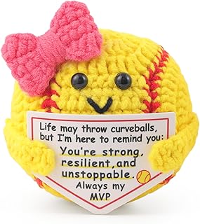 Crochet Positive Softball, with Bow and Motivational Message Card, Knitted Softball Gift for Players,