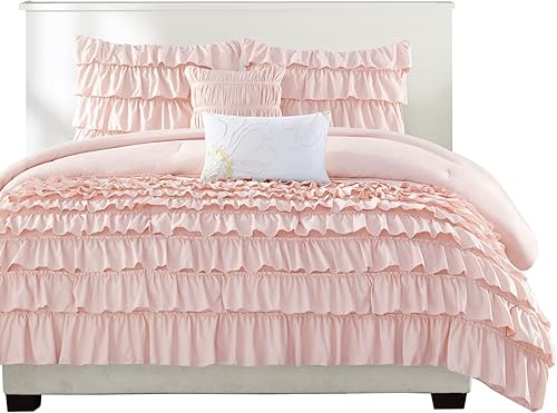 Miniatura 9 de Intelligent Design Cómodo edredón casual con volantes de varias capas para todas las estaciones funda hipoalergénica juego de ropa de cama suave con