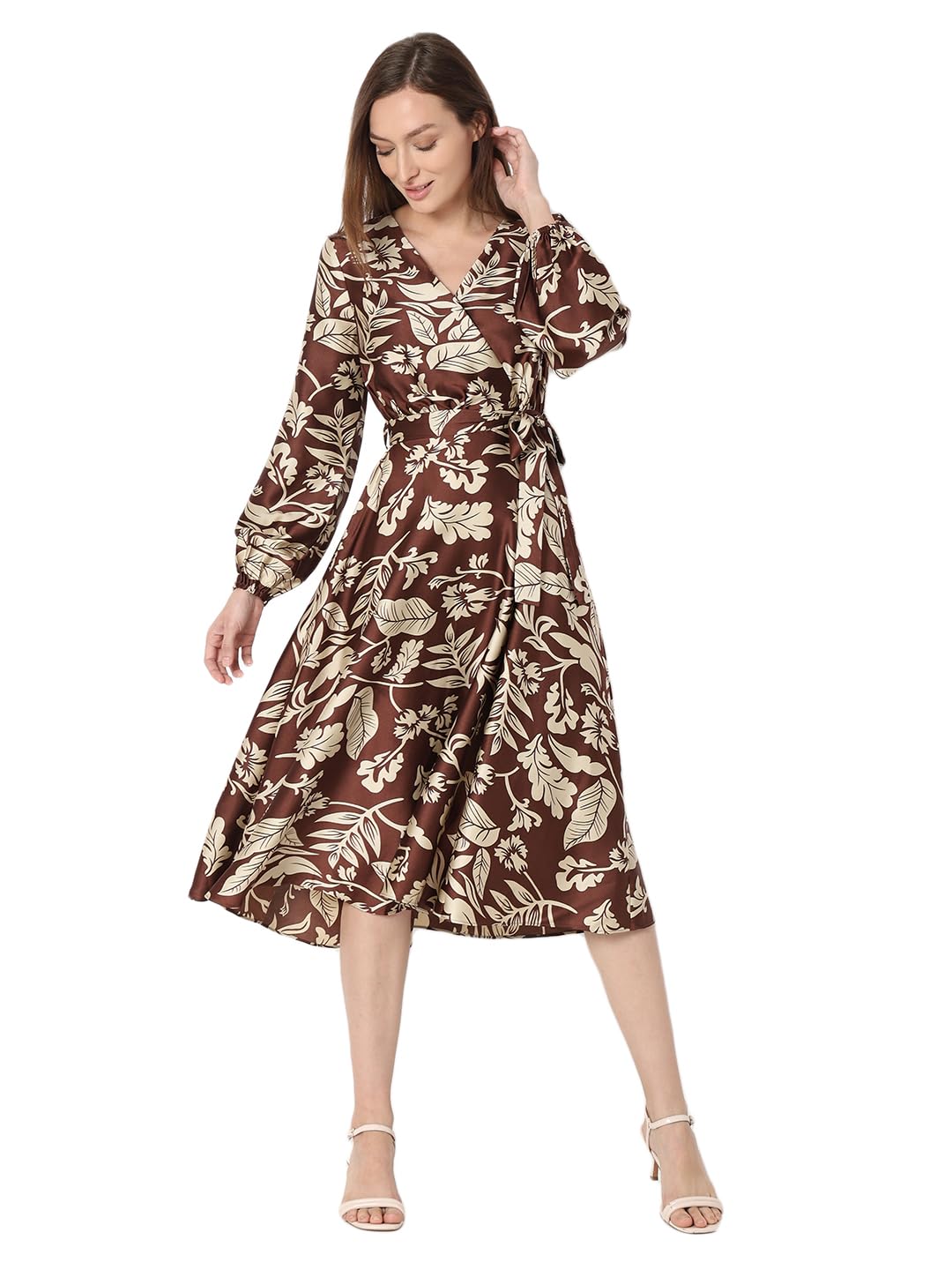 VERO MODA Women's Polyester Fit and Flare Midi Dress