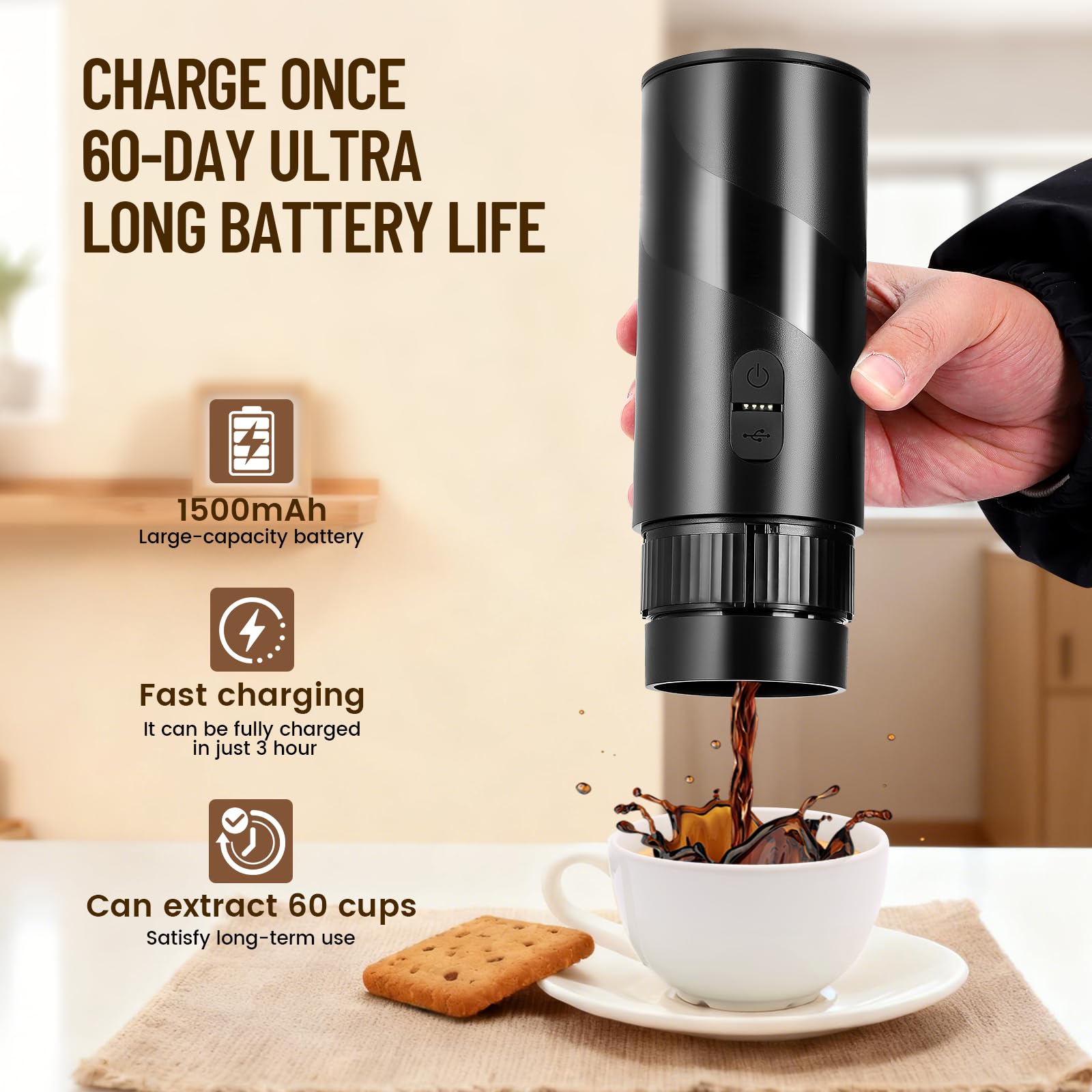 Máquina de Café 3 en 1 Portátil Compatible con 3.5 x 2.8cm Cápsulas y café molido, Cafetera Espresso Eléctrica para Camping Viaje Oficina, Calentamiento Rápido Cafetera con depósito de agua de 100ml
