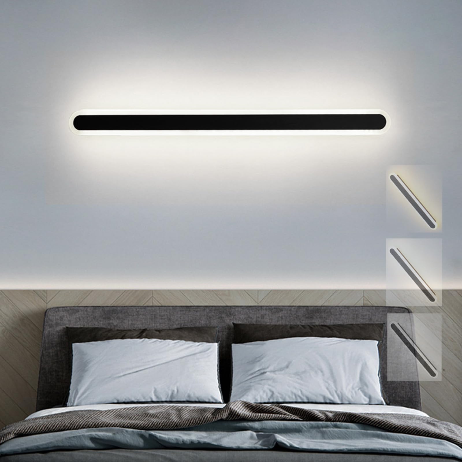 JYBNBBE Wall Sconce Lights Indoor Strip Oval Wall Lamp Long Modern LED Black Simple Aluminum Acrylic,Wall Mounted Balcony Lighting Bedside Decoration,White Light-60cm
