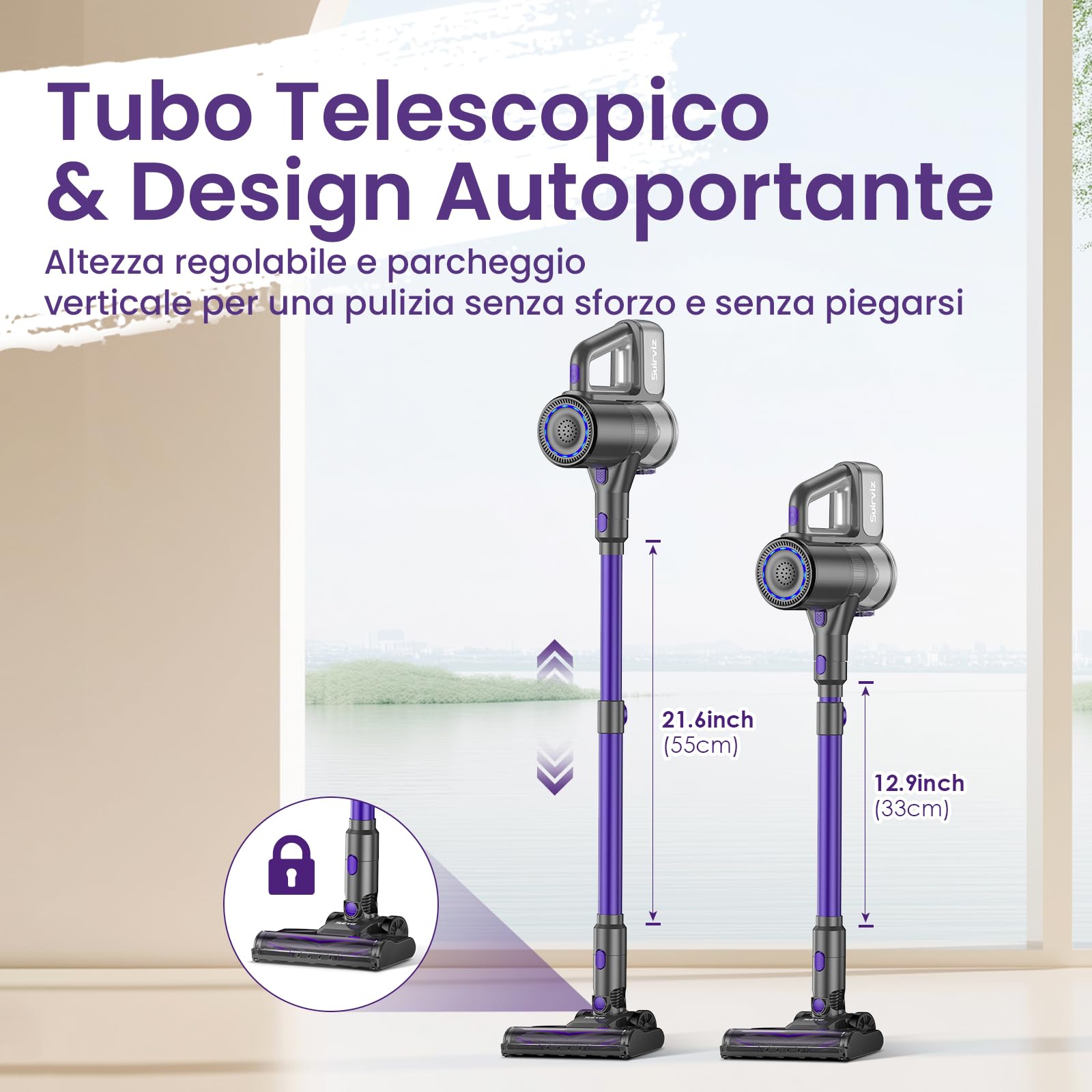 Suirviz U8 Aspirapolvere Senza Fili, 40Kpa Potente Aspirazione, Scopa Elettrica Senza Fili Leggero & Versatile, Eccellente per la Pulizia di Peli di Animali Domestici, Pavimenti e Moquette