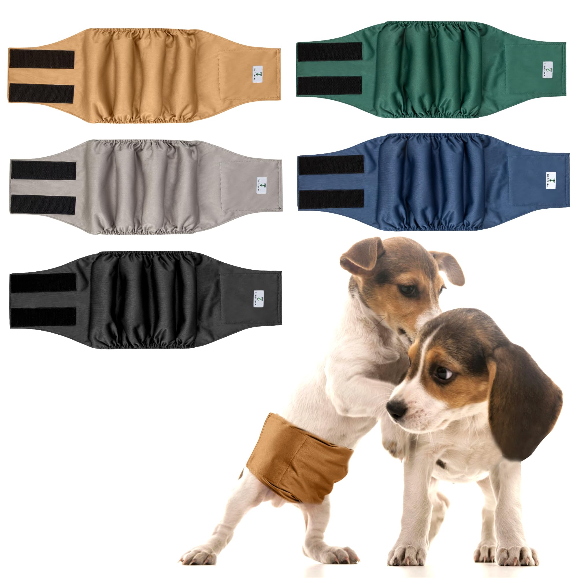 Hundewindeln für Herren, wiederverwendbar, auslaufsicher, weich, hohe Saugfähigkeit, breiteres waschbares Bauchband für Inkontinenz und Welpentraining, 5 Stück
