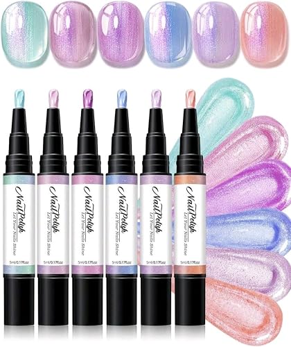 Nail Polish Pen Set of 6, Quick Drying, No UV Lamp, Pink Pearl