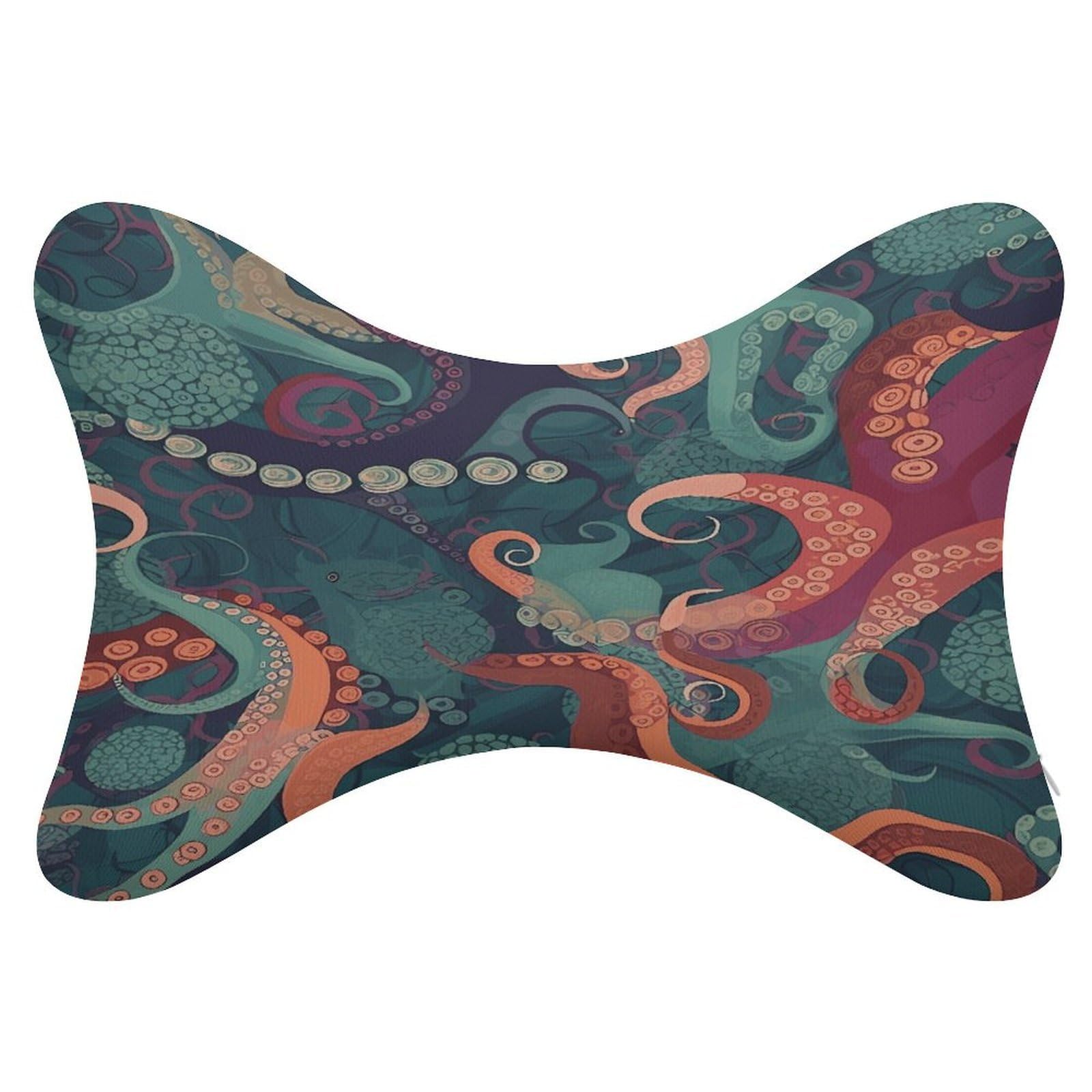 FekiLoot Abstract Octopus Car Headrest Set of 2,Softness Memory Foam Car Neck Pillow with Breathable Removable Cover Car Neck Support Pillow Ergonomic for Driving, Office
